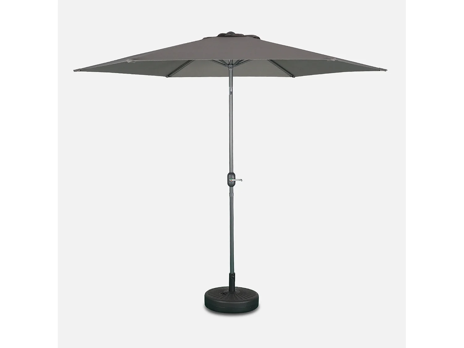 Parasol droit rond Ø300cm - Touquet Gris - mât central en aluminium orientable et manivelle d'ouverture