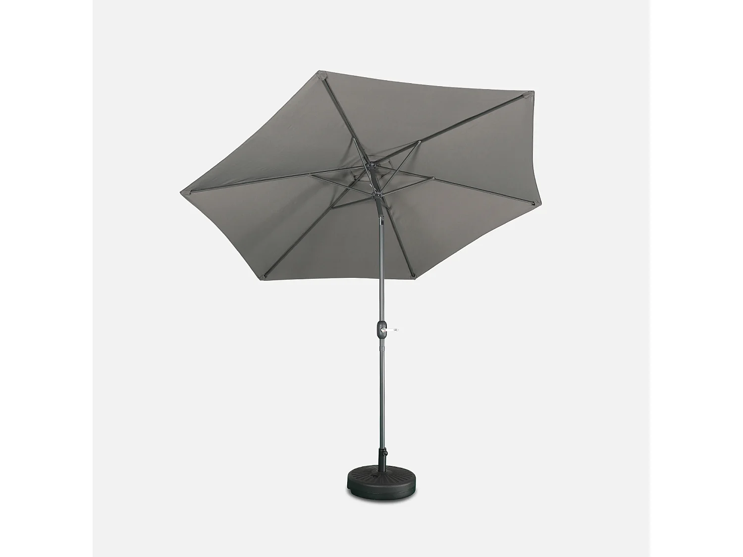Parasol droit rond Ø300cm - Touquet Gris - mât central en aluminium orientable et manivelle d'ouverture