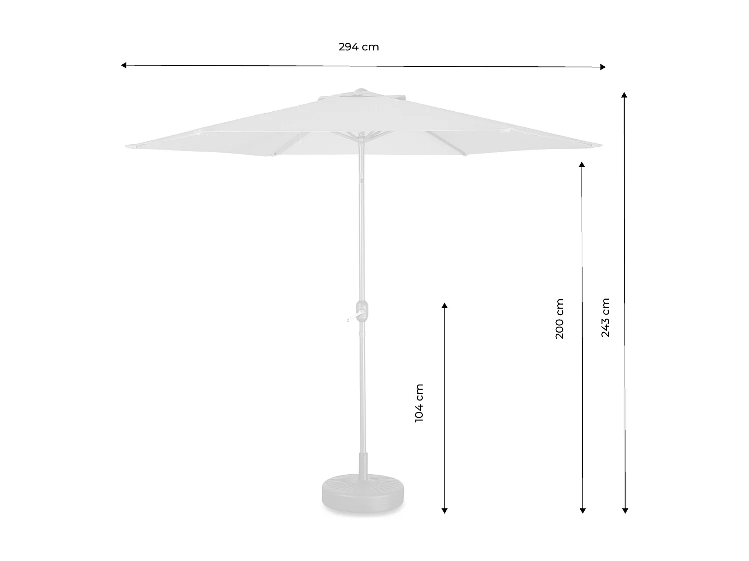 Parasol droit rond Ø300cm - Touquet Gris - mât central en aluminium orientable et manivelle d'ouverture