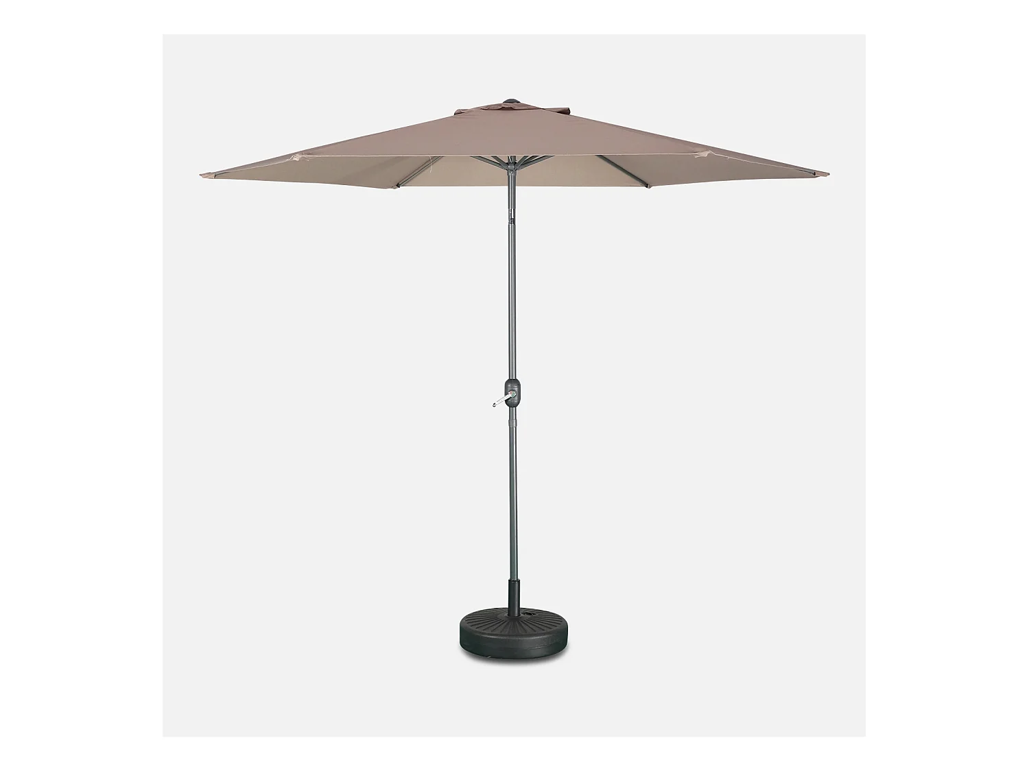 Parasol droit rond Ø300cm - Touquet Taupe - mât central en aluminium orientable et manivelle d'ouverture