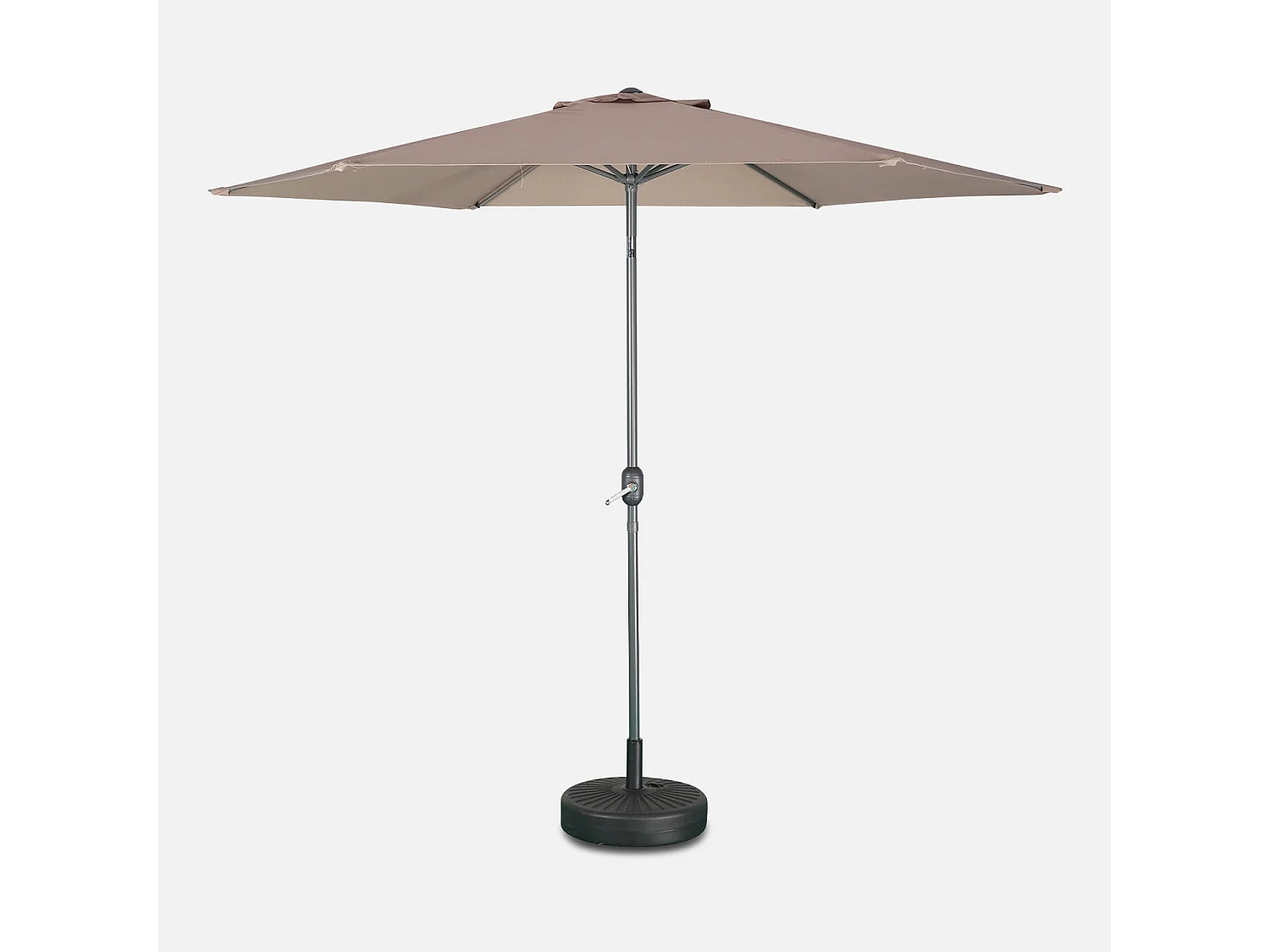 Parasol droit rond Ø300cm - Touquet Taupe - mât central en aluminium orientable et manivelle d'ouverture