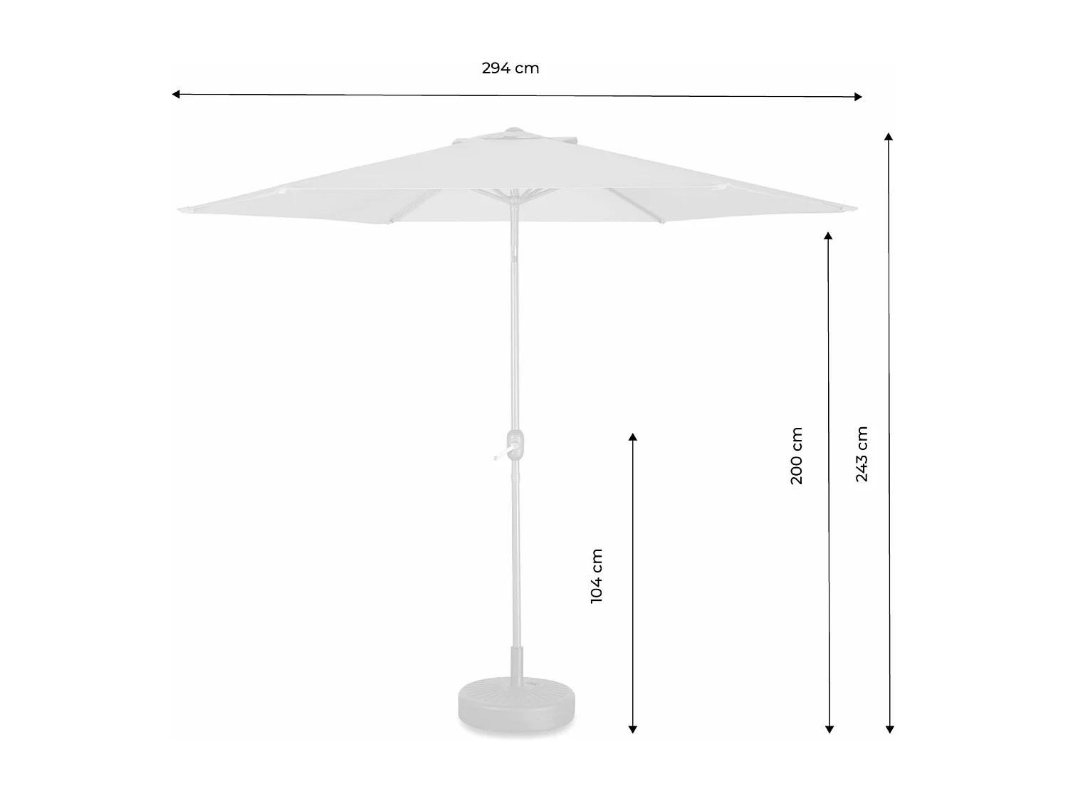 Parasol droit rond Ø300cm - Touquet Taupe - mât central en aluminium orientable et manivelle d'ouverture