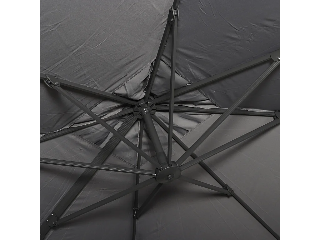 Parasol déporté carré 3x3m haut de gamme - Falgos - gris - Parasol excentré inclinable. rabattable et rotatif à 360°.