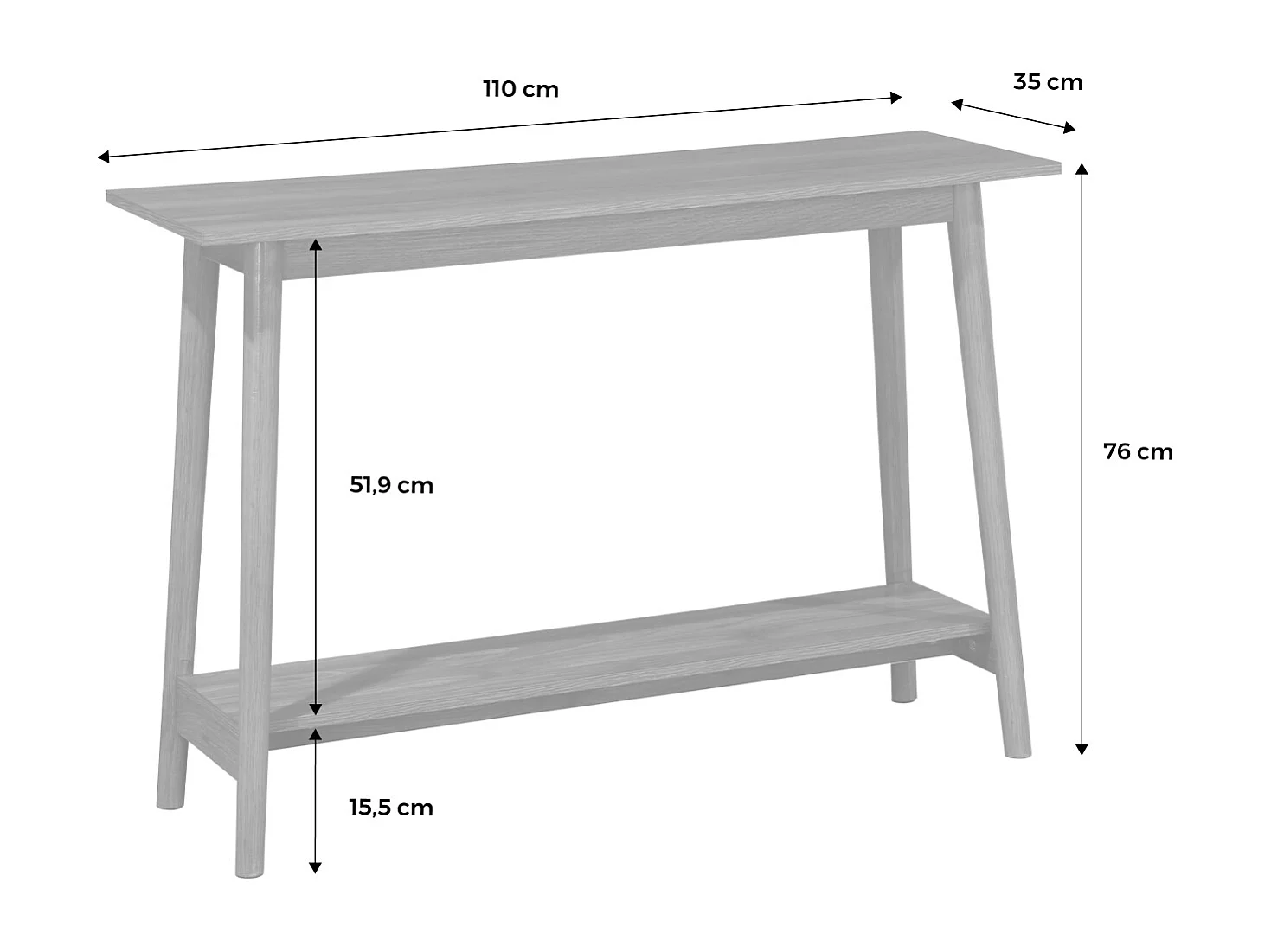 Console scandinave déco bois de noyer. 1 étagère