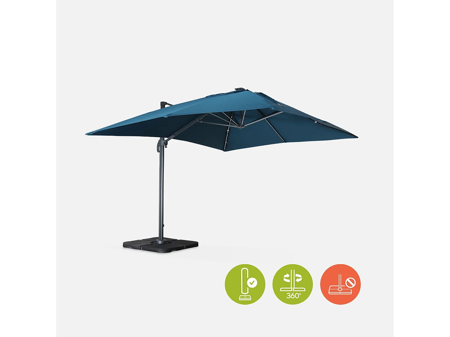 Parasol 3x4m led rectangular azul