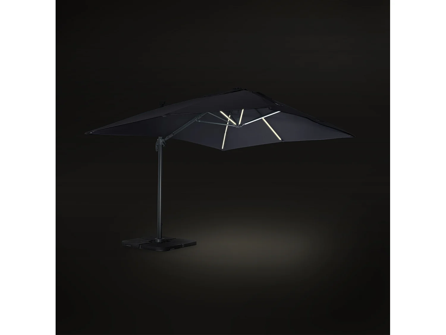 Parasol déporté solaire LED rectangulaire 3x4m haut de gamme - Luce Gris - Parasol excentré inclinable. rabattable et rotatif à 360°. chargeur solaire