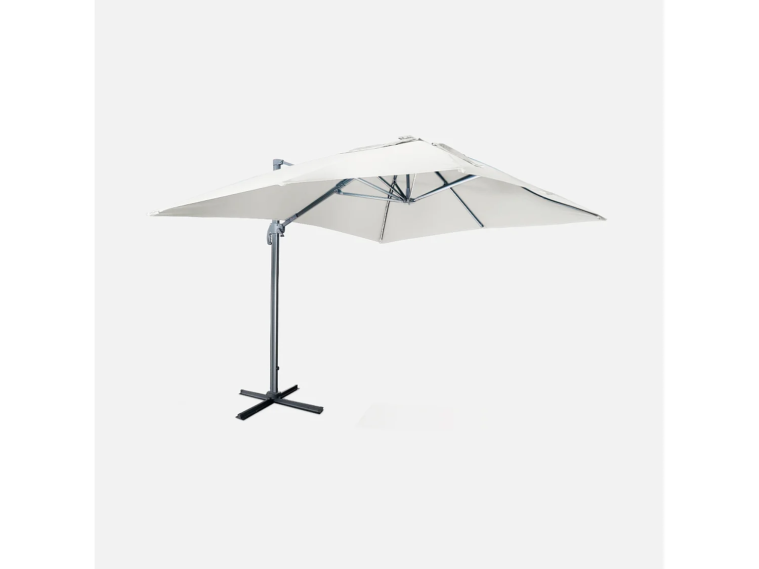 Parasol déporté solaire LED rectangulaire 3x4m haut de gamme - Luce Ecru/Crème - Parasol excentré inclinable. rabattable et rotatif à 360°