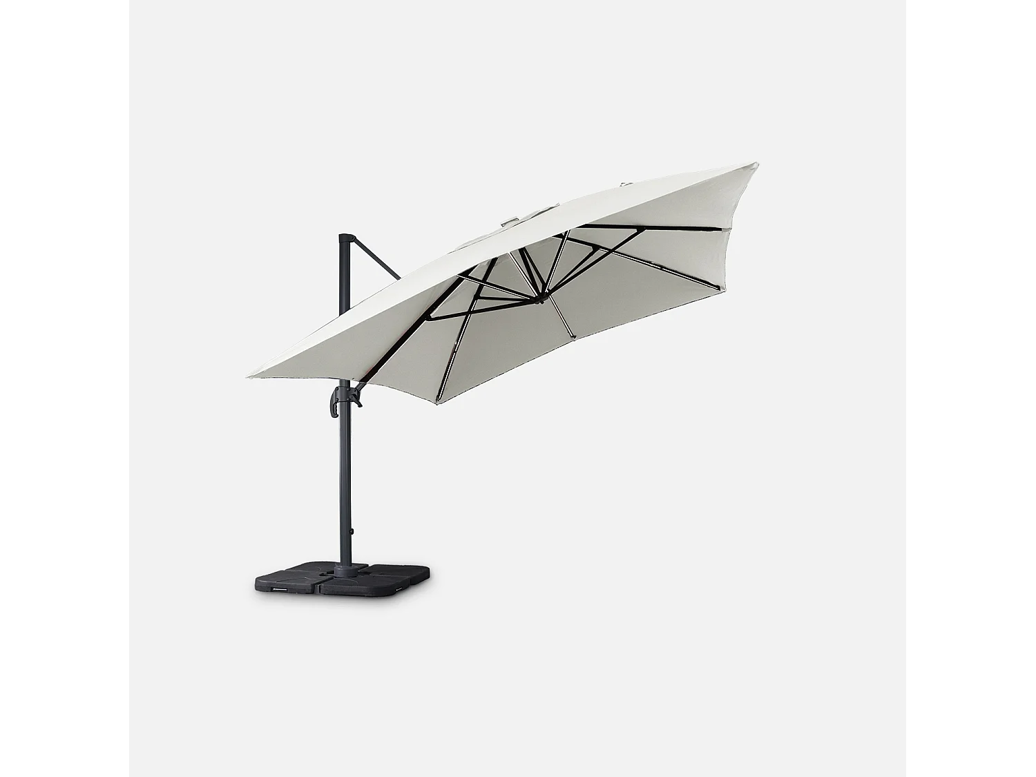 Parasol déporté solaire LED rectangulaire 3x4m haut de gamme - Luce Ecru/Crème - Parasol excentré inclinable. rabattable et rotatif à 360°