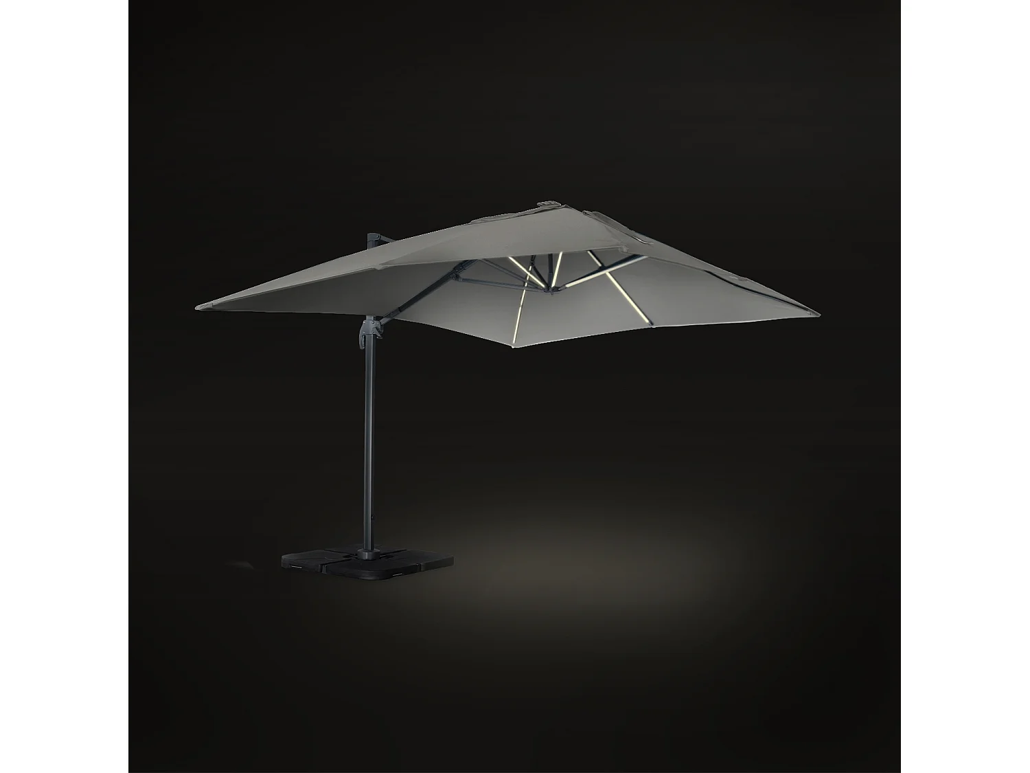 Parasol déporté solaire LED rectangulaire 3x4m haut de gamme - Luce Ecru/Crème - Parasol excentré inclinable. rabattable et rotatif à 360°