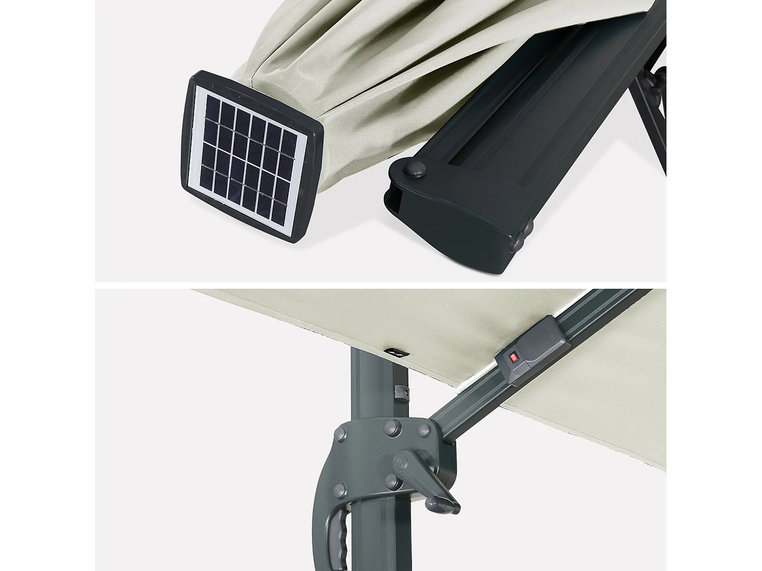 Parasol déporté solaire LED rectangulaire 3x4m haut de gamme - Luce Ecru/Crème - Parasol excentré inclinable. rabattable et rotatif à 360°