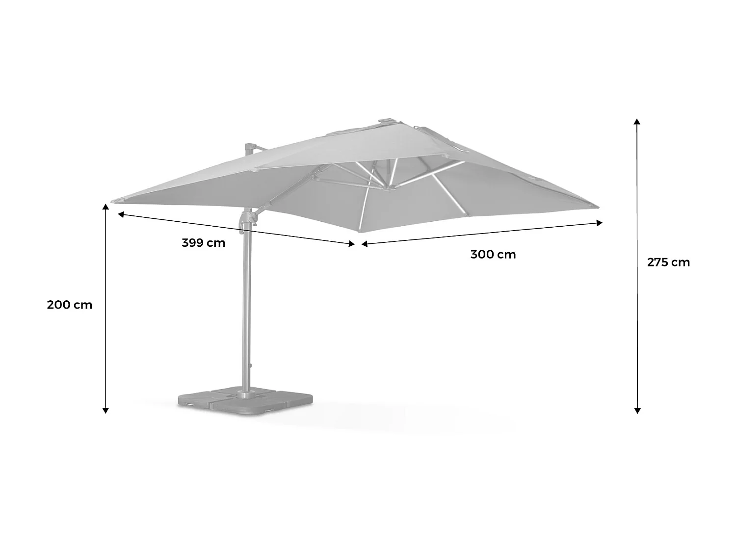 Parasol déporté solaire LED rectangulaire 3x4m haut de gamme - Luce Ecru/Crème - Parasol excentré inclinable. rabattable et rotatif à 360°