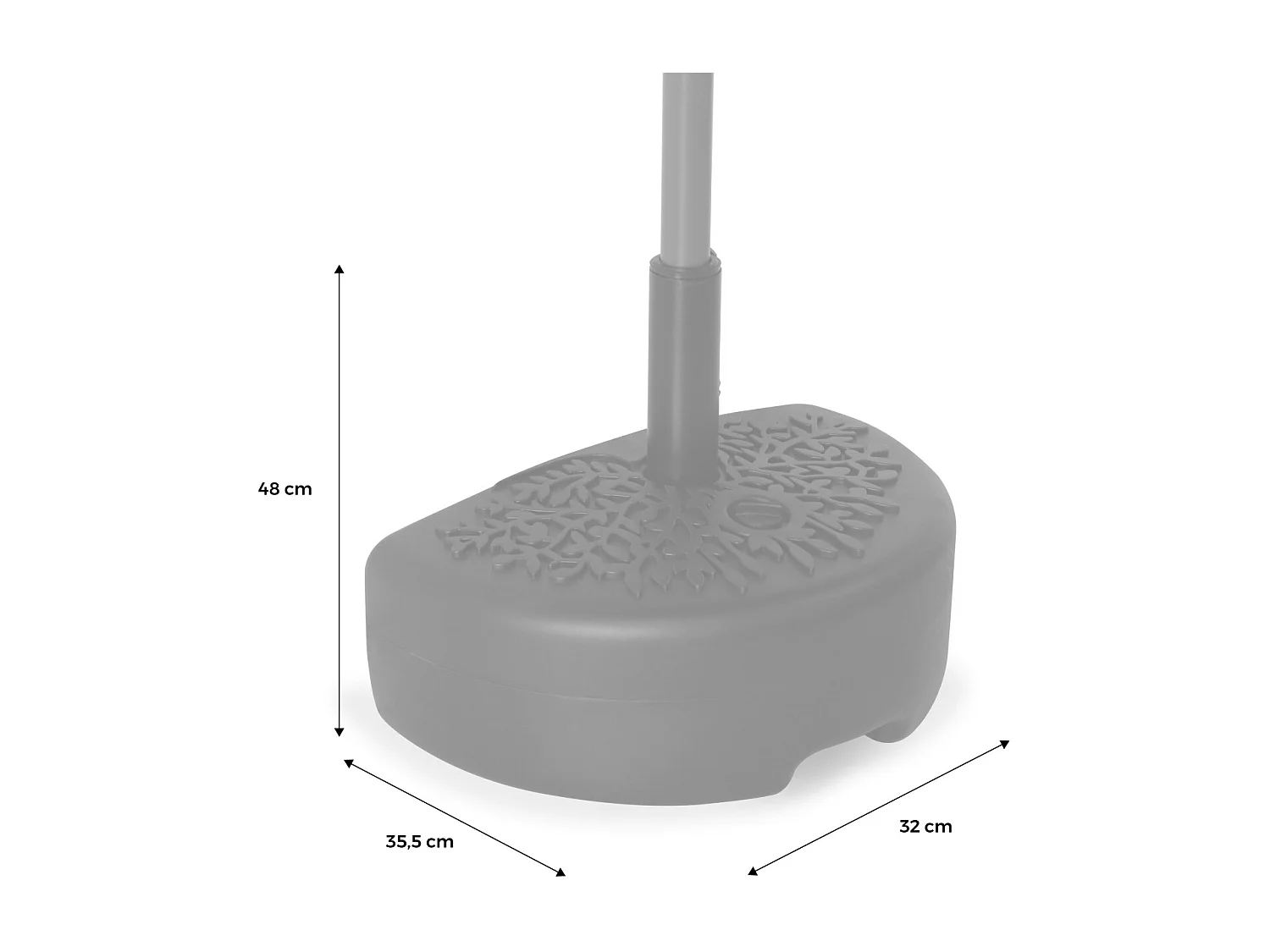 Demi-Pied de parasol plastique – Base remplissable pour demi-parasol. motif feuillage. noir