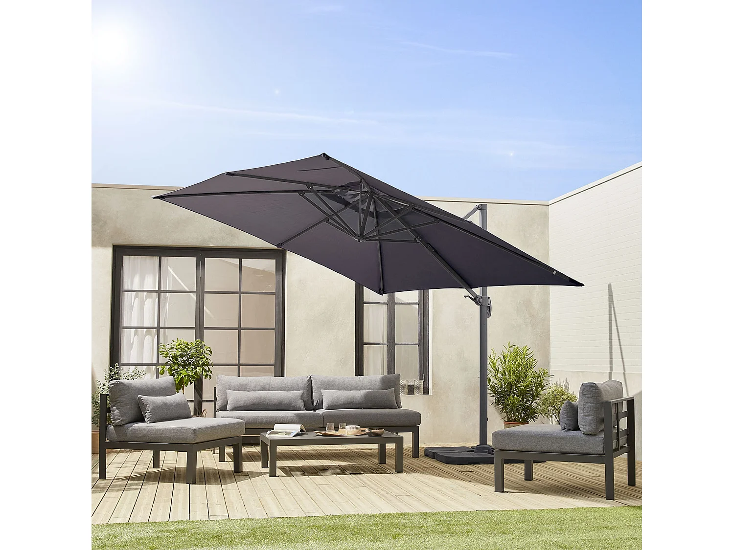 Lona de 3x3m sombrilla cuadrada desplazada gris