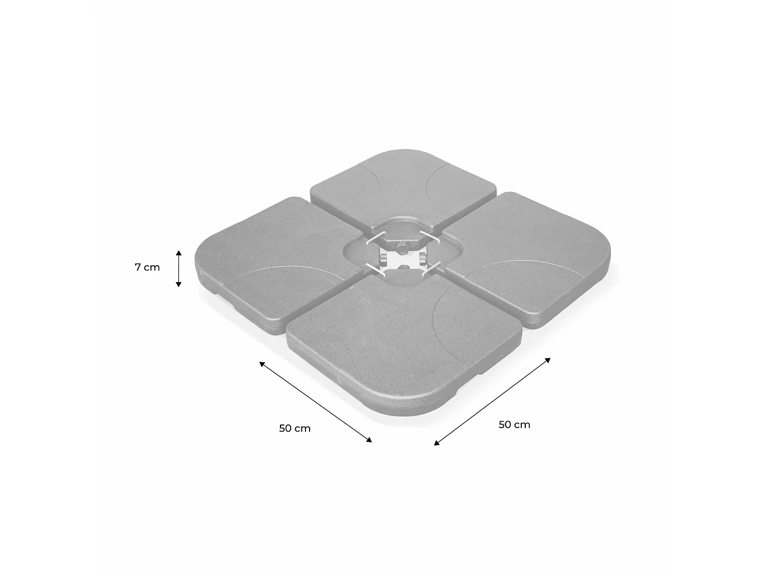 Base per ombrellone  set di 4 lastre quadrate, Base per ombrellone decentrato, Nero, 50x50x7 cm