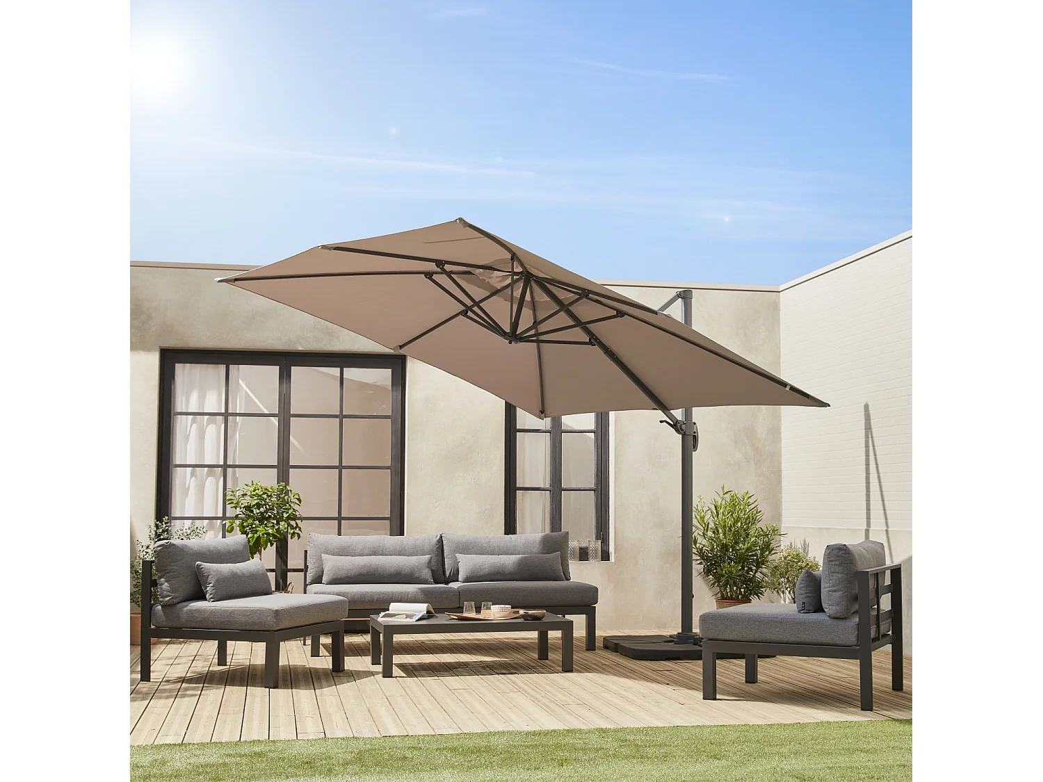 Lona de 3x3m sombrilla cuadrada desplazada beige