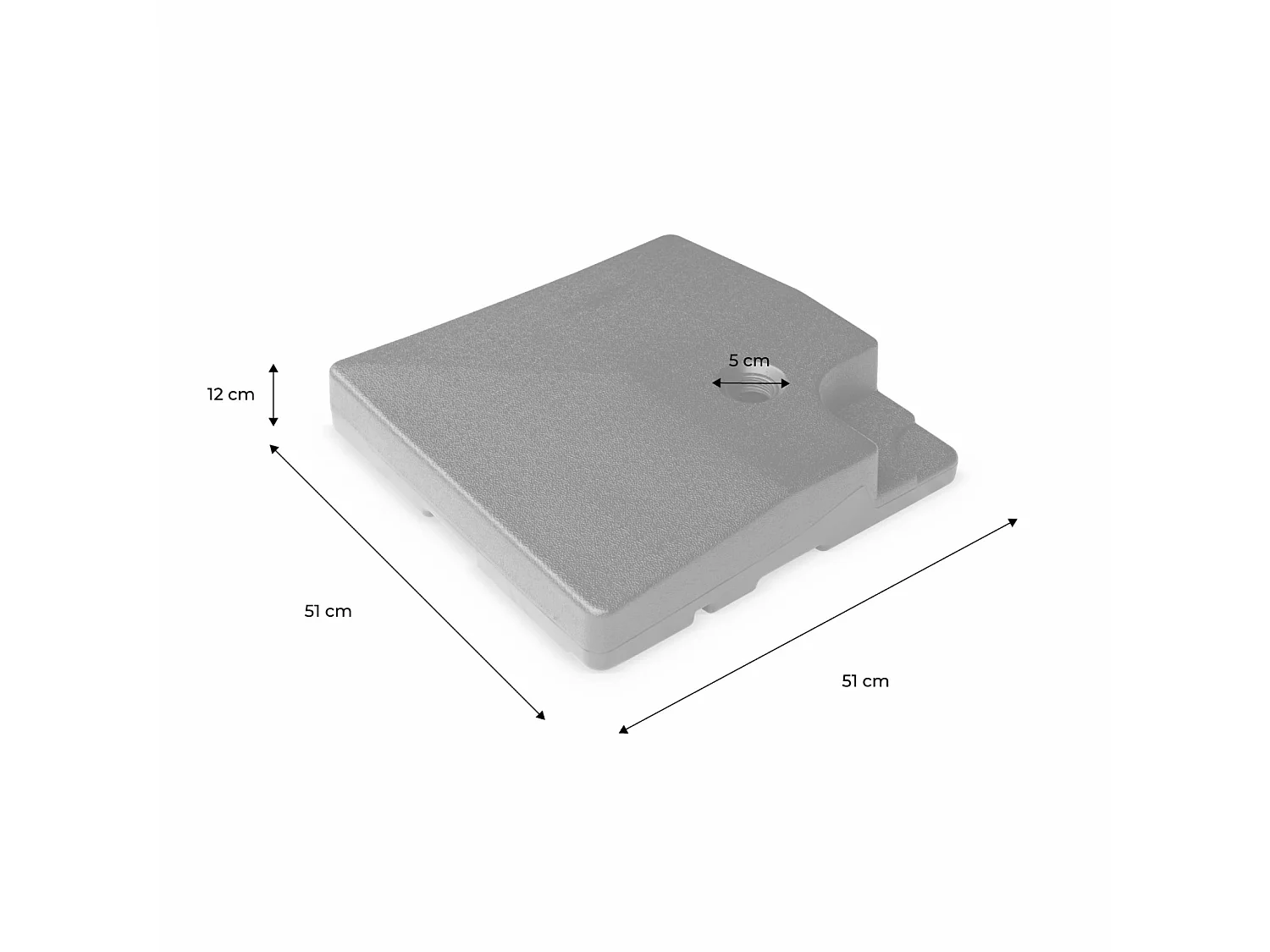Lastra appesantita per ombrellone 51x51cm (set di 4), Base quadrata per parasole decentrato, Nero,