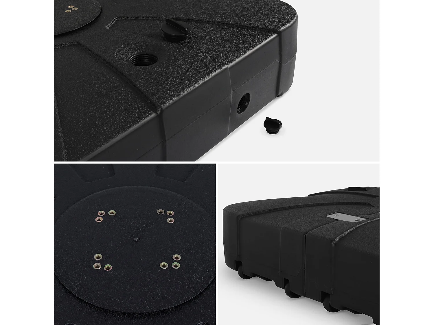 Pied pour parasol déporté remplissable 100L en plastique noir avec roulettes - Base à lester