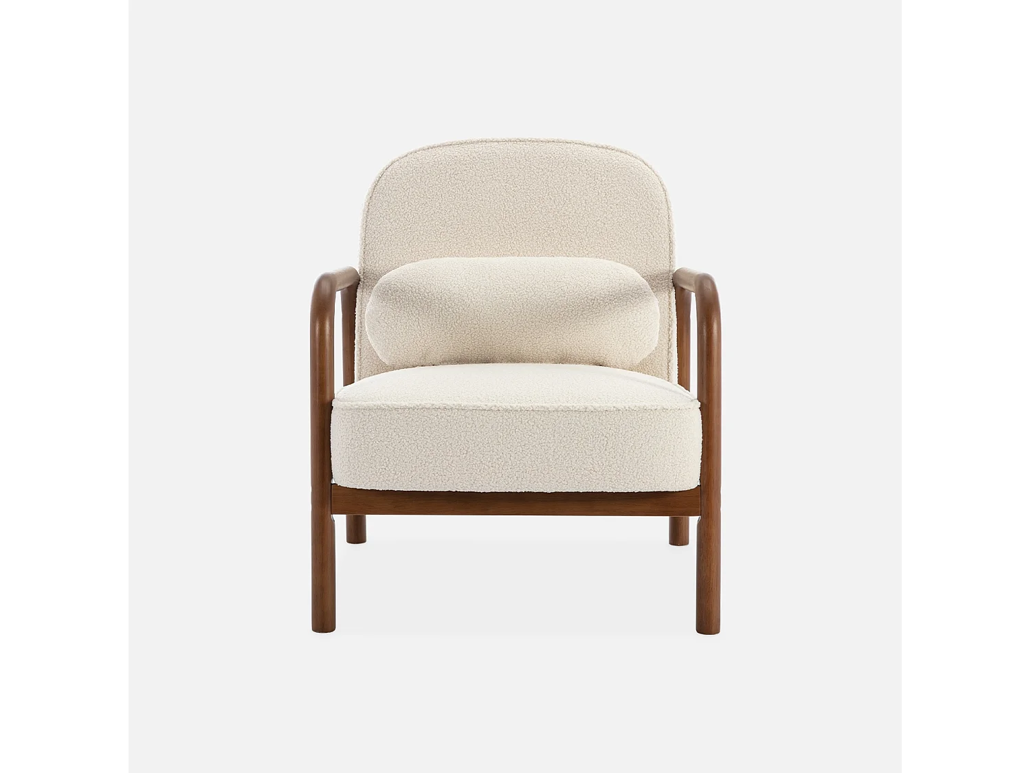 Fauteuil scandinave bois d'hévéa finition noyer clair et dossier arrondi en bouclette crème - AMELIE