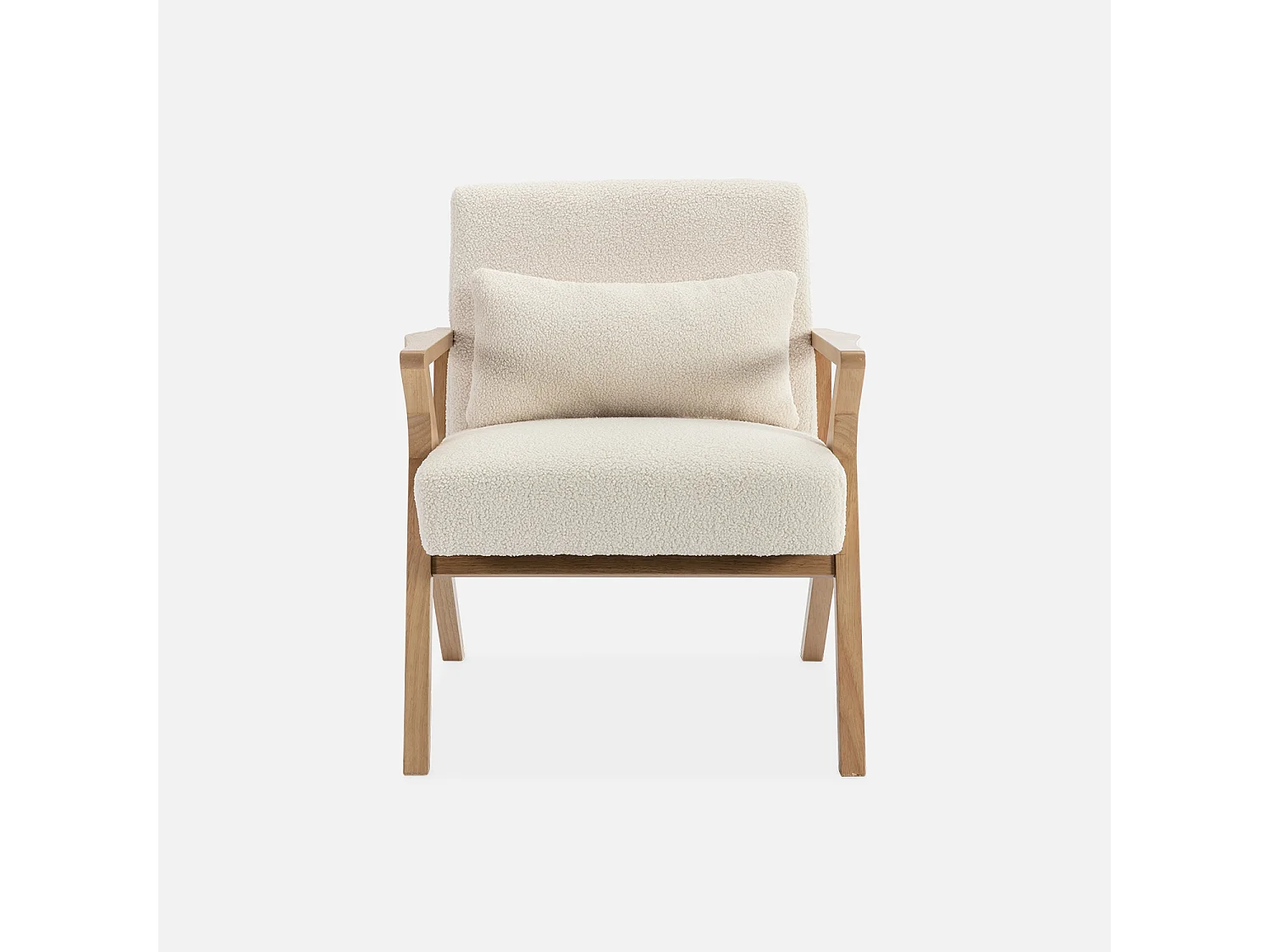 Fauteuil scandinave bois d'hévéa et bouclette crème ANTOINE