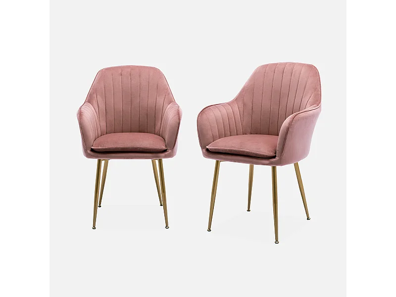 Sillón de terciopelo con patas de metal, set de 2 rosa viejo