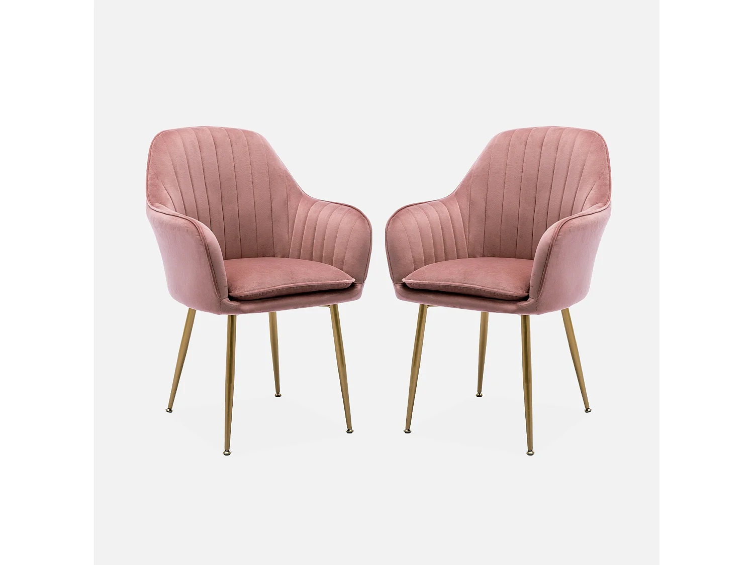 Lot de 2 fauteuils en velours vieux rose et pieds en métal doré. Shella L 58 x P 58 x H 85cm