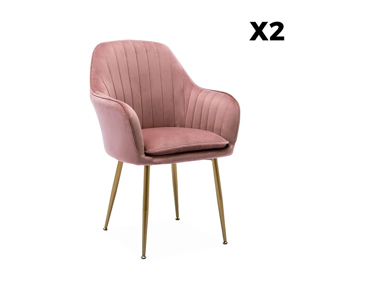 Lot de 2 fauteuils en velours vieux rose et pieds en métal doré. Shella L 58 x P 58 x H 85cm