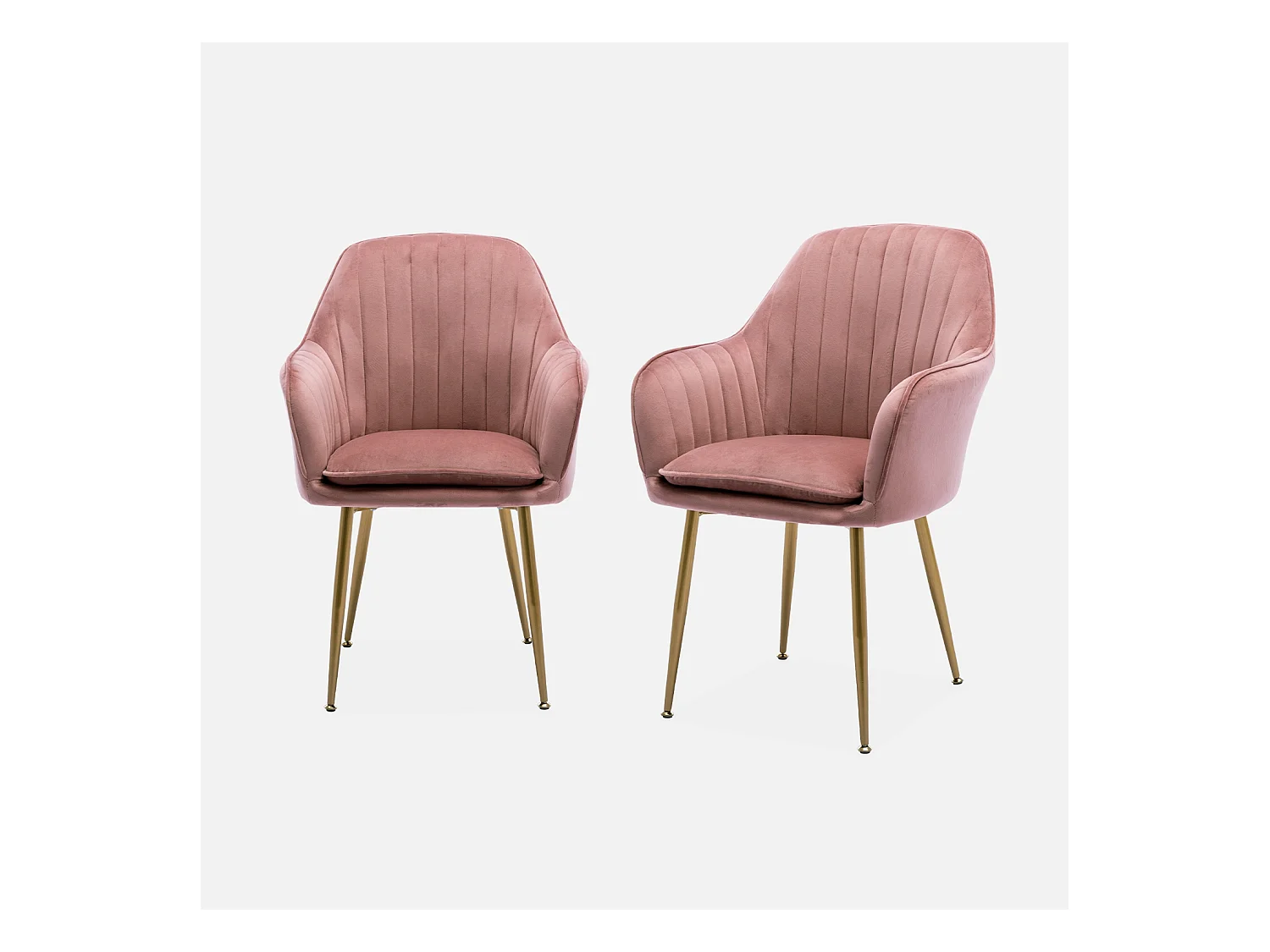 Lot de 2 fauteuils en velours vieux rose et pieds en métal doré. Shella L 58 x P 58 x H 85cm