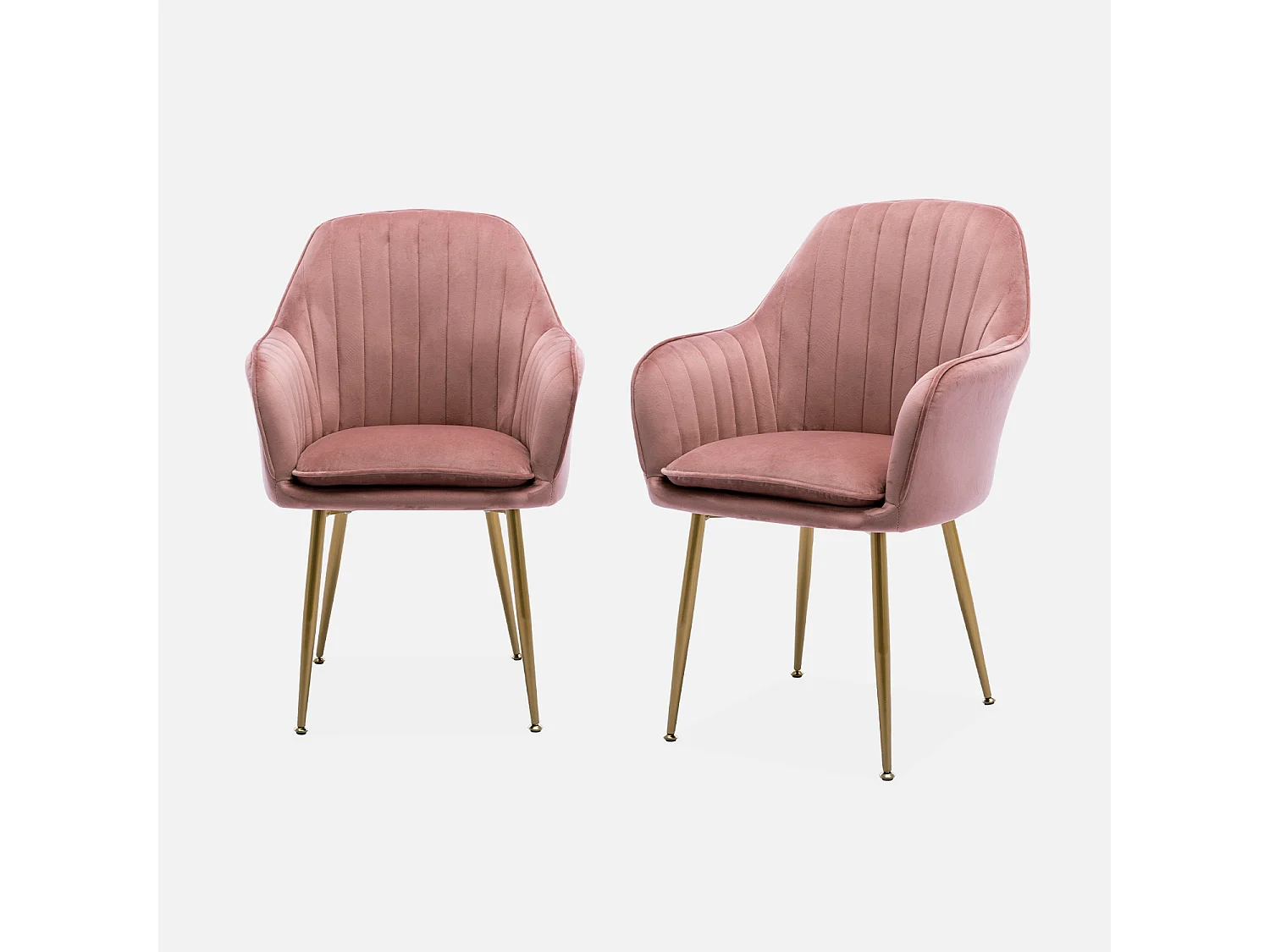 Lot de 2 fauteuils en velours vieux rose et pieds en métal doré. Shella L 58 x P 58 x H 85cm