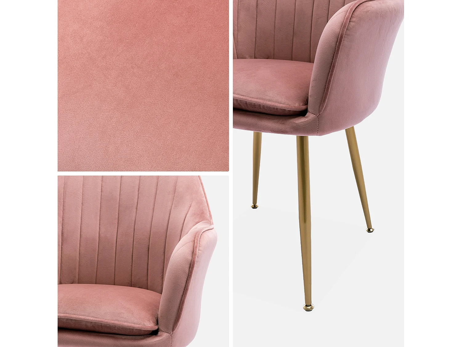 Set 2 poltrone in velluto con gambe in metallo, rosa antico