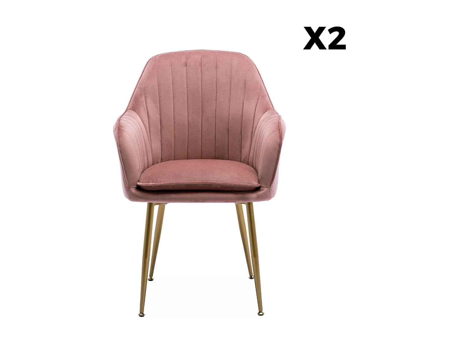 Set 2 poltrone in velluto con gambe in metallo, rosa antico
