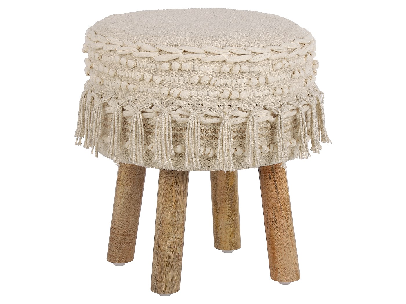 Tabouret D'entrée En Bois Rond Coussin D'assise En Blanc