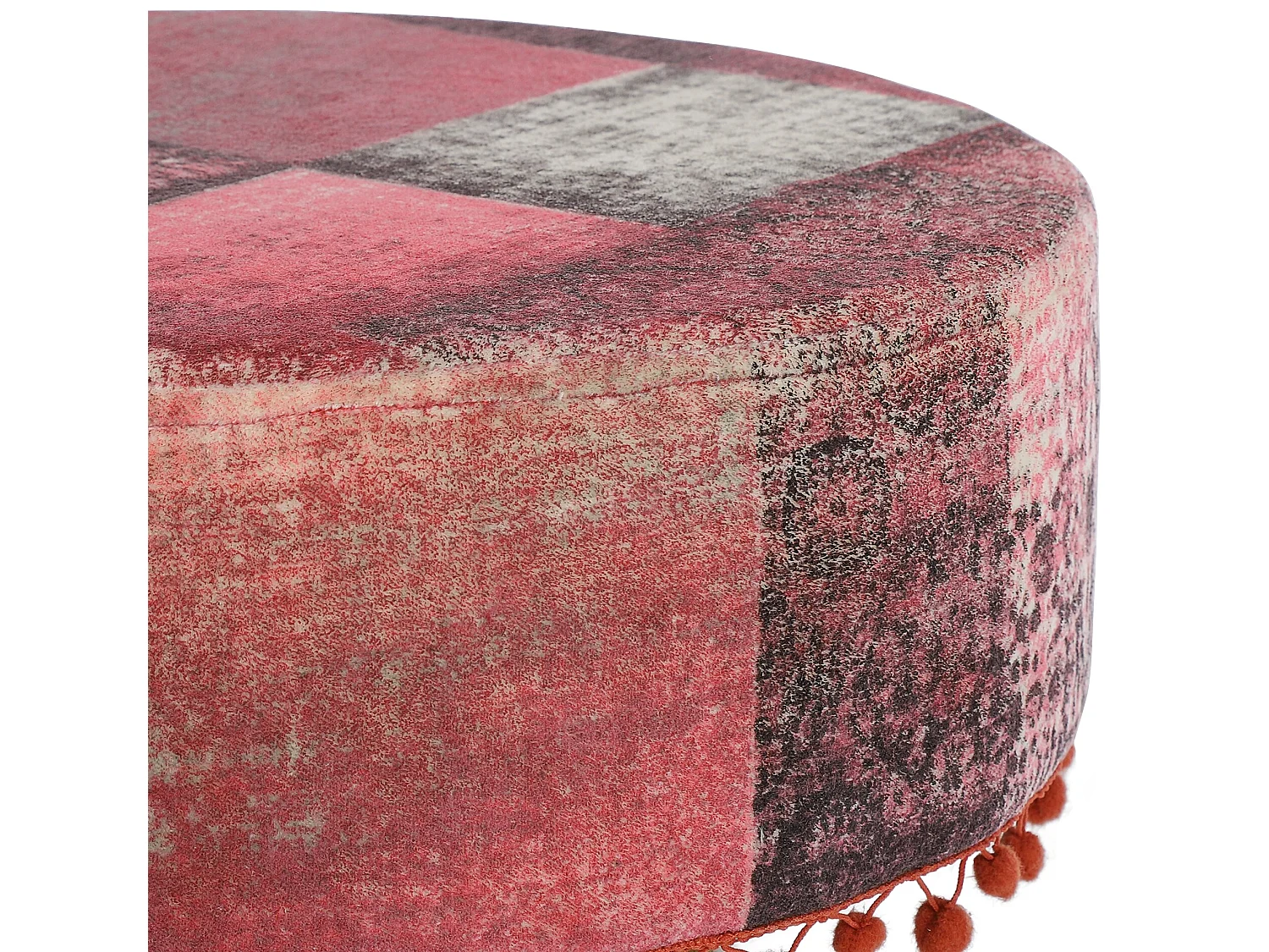 WOMO-DESIGN Sgabello imbottito 38 x 36 cm rosso rotondo con gambe in legno pouf basso poggiapiedi, sedia decorativa per soggiorno, salotto e ingresso