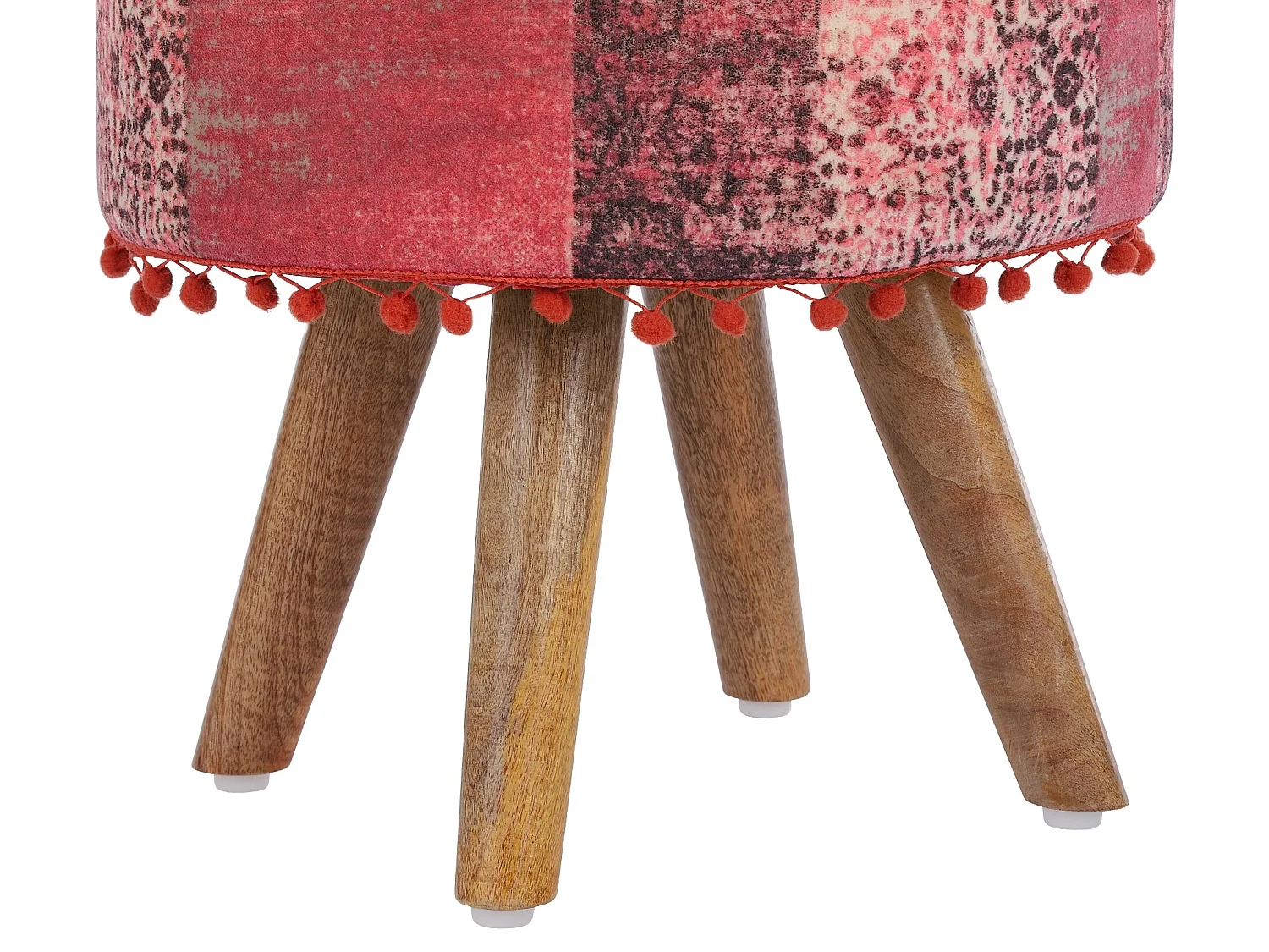 WOMO-DESIGN Sgabello imbottito 38 x 36 cm rosso rotondo con gambe in legno pouf basso poggiapiedi, sedia decorativa per soggiorno, salotto e ingresso