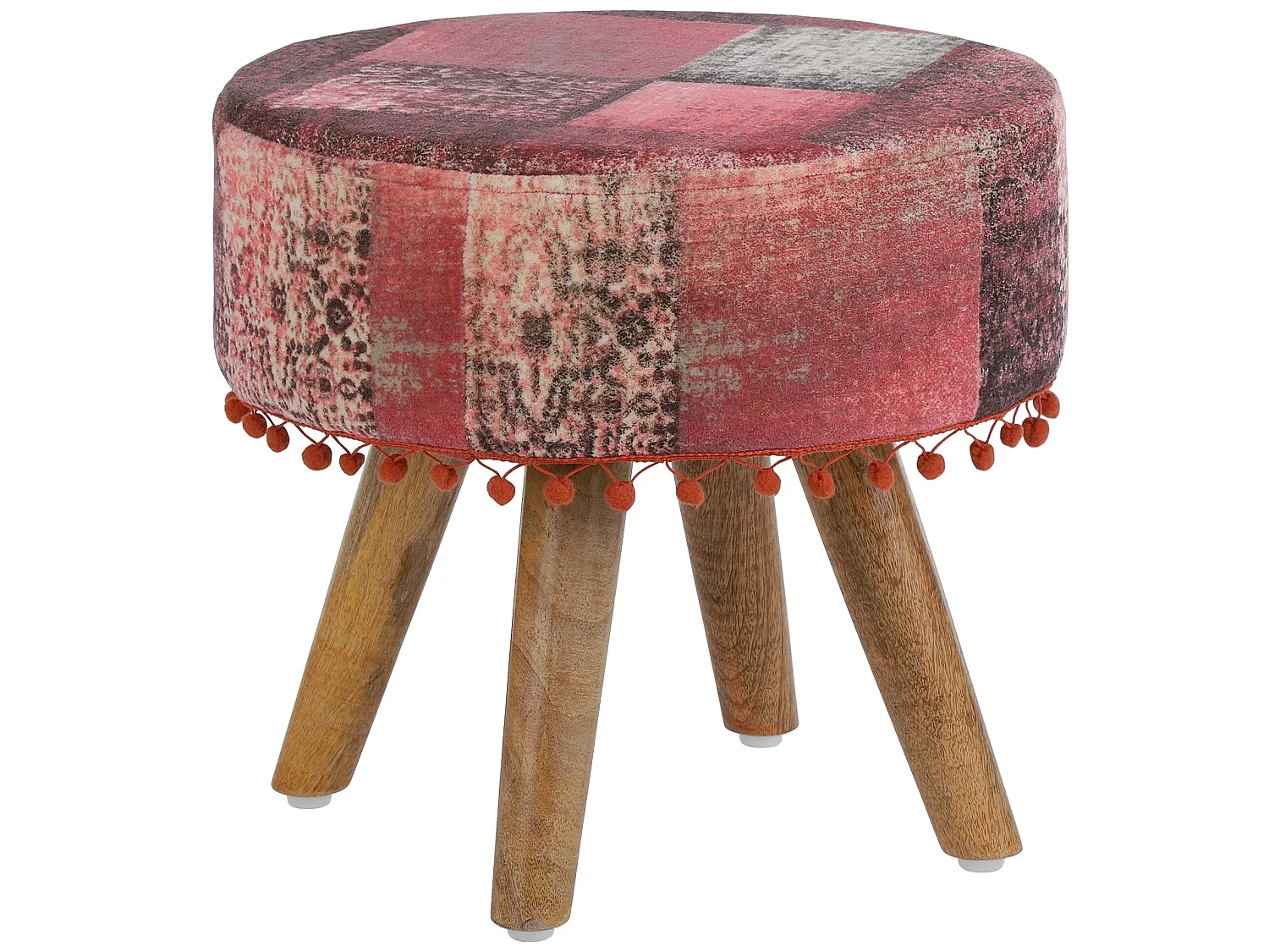 WOMO-DESIGN Sgabello imbottito 38 x 36 cm rosso rotondo con gambe in legno pouf basso poggiapiedi, sedia decorativa per soggiorno, salotto e ingresso