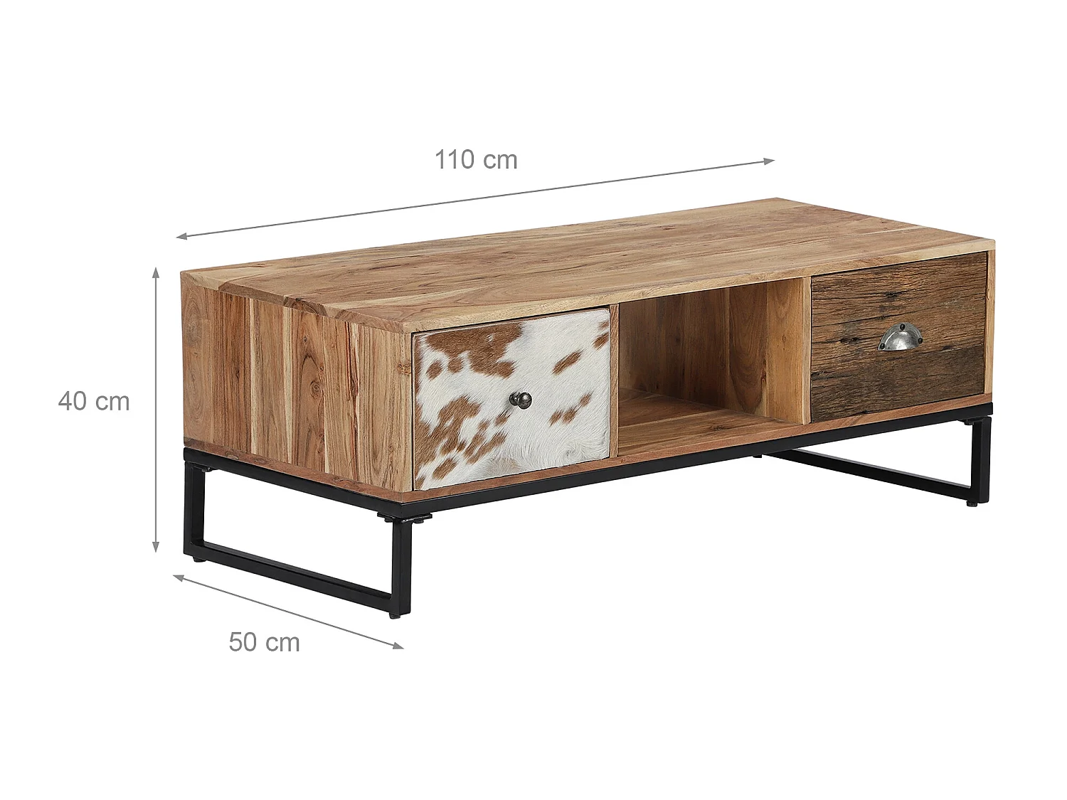 WOMO-DESIGN Tavolo basso Taipei 110x50x40 cm con 2 cassetti in legno massiccio di acacia vintage mobile per divano tavolino da caffe per soggiorno