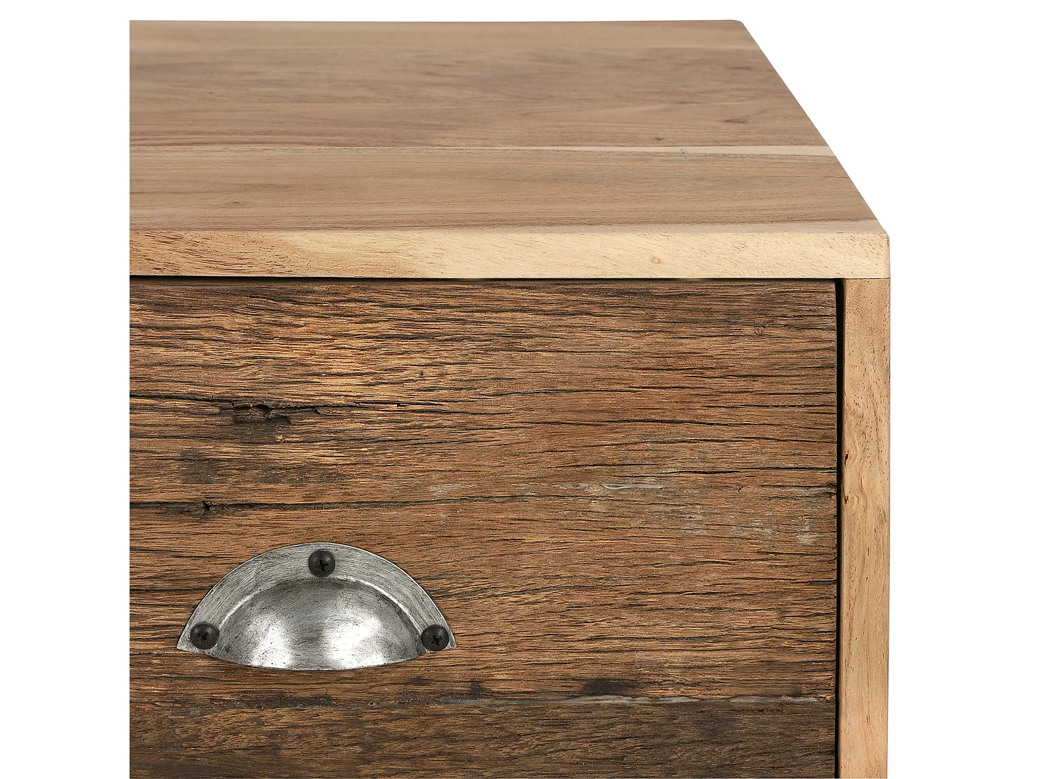 Table basse tv taipei 110x50 cm bois massif d'acacia pieds métalliques design industriel meuble d'appoint television console avec espace de rangement