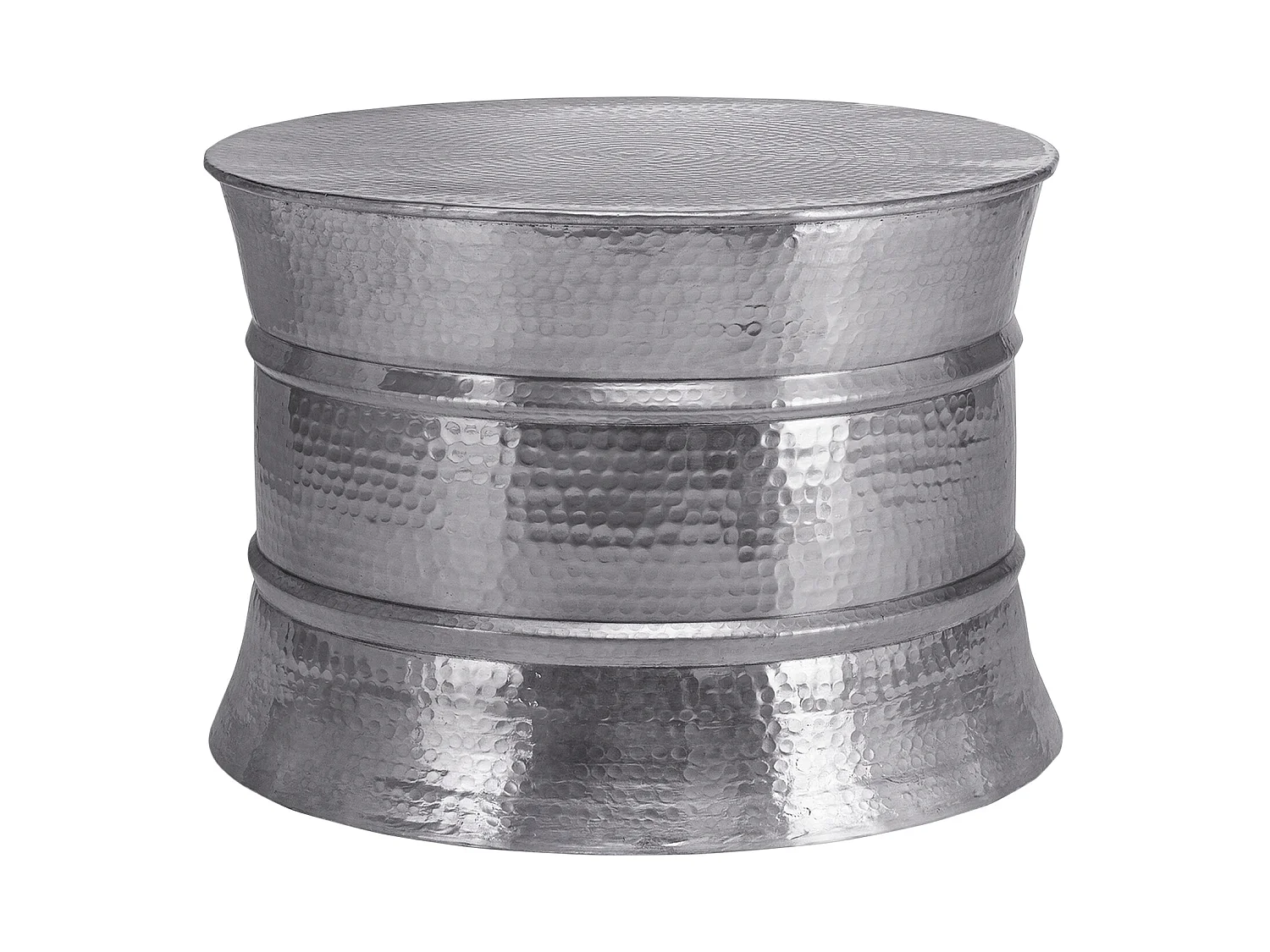 Table basse 62x33 cm ronde argent aluminium martelé artisanal pièce unique orientale support d’appoint café salon canapé meuble lounge déco intérieur