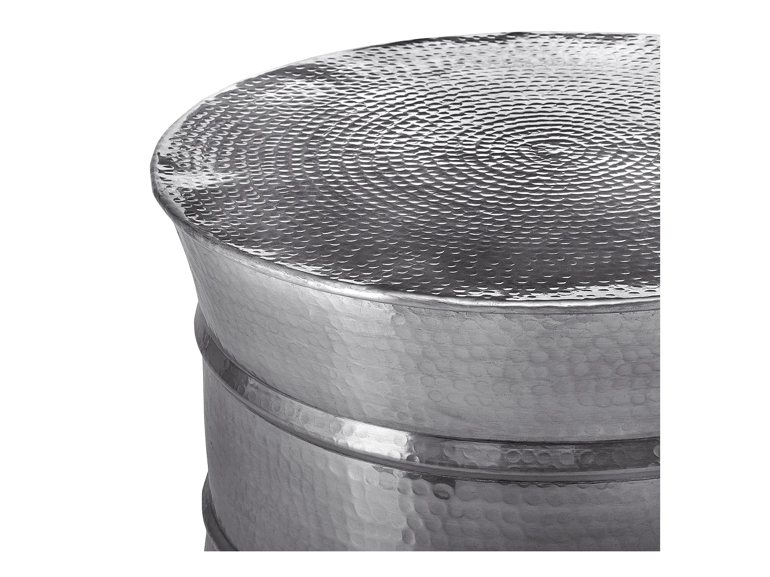 WOMO-DESIGN Mesa auxiliar lateral Ø 62x33 cm mesita redonda de aluminio efecto martillado color plata con almacenaje para salón, hecha a mano