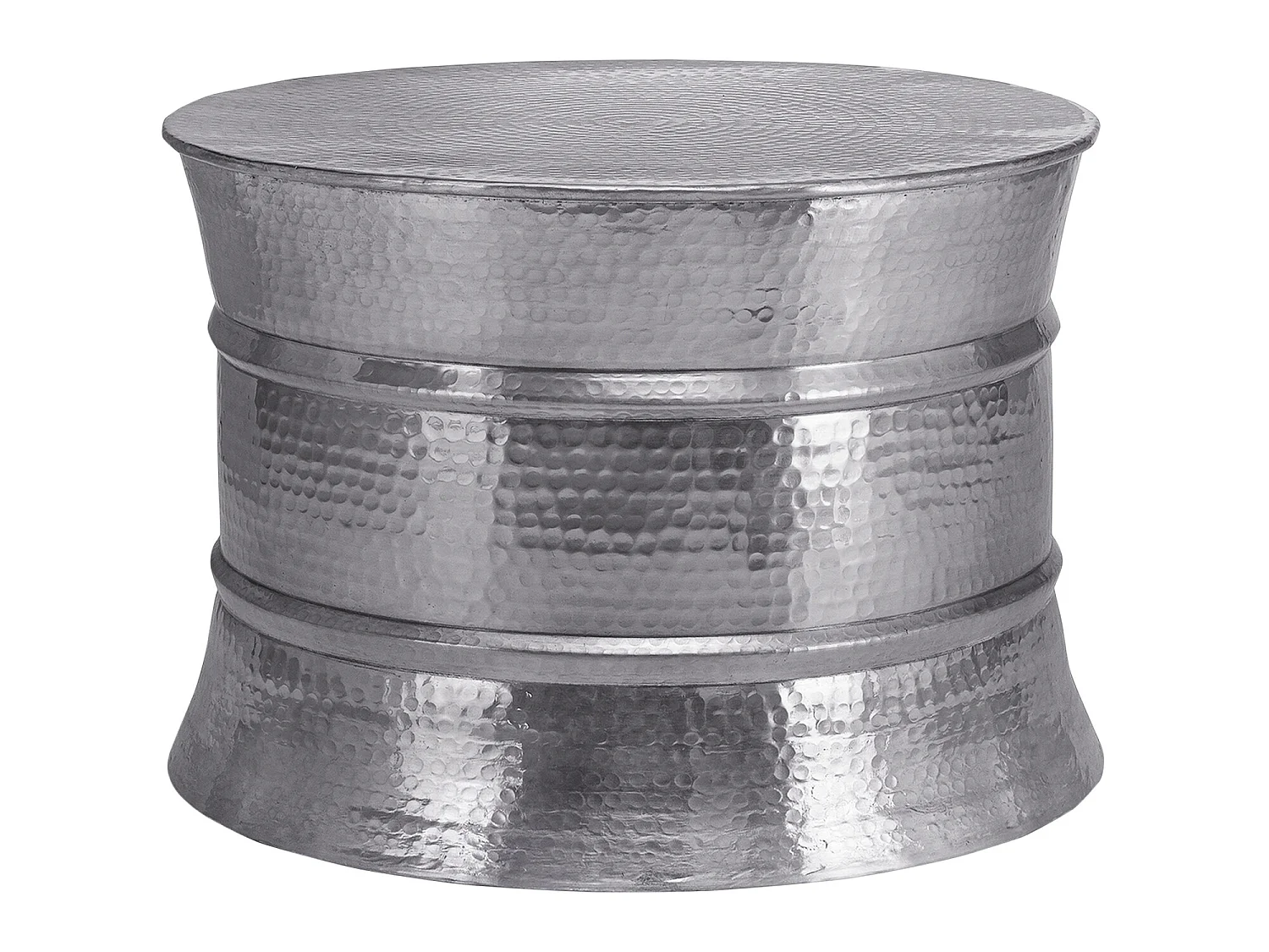 Table basse 62x33 cm ronde argent aluminium martelé artisanal pièce unique orientale support d’appoint café salon canapé meuble lounge déco intérieur