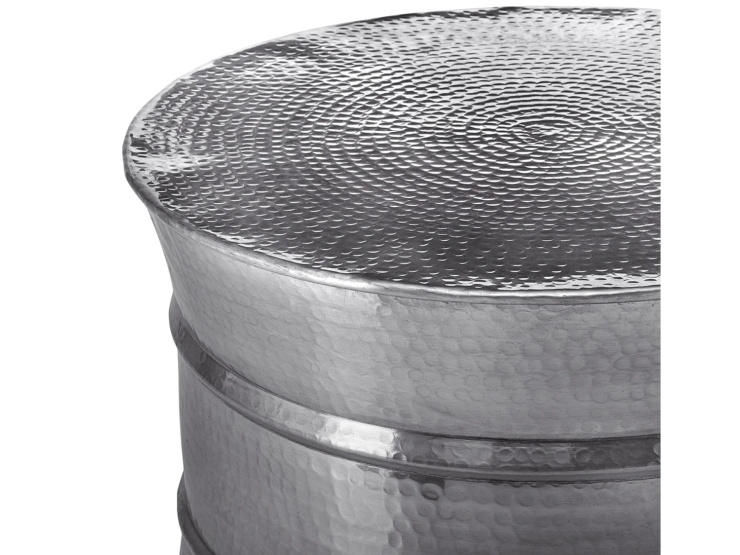 Table basse 62x33 cm ronde argent aluminium martelé artisanal pièce unique orientale support d’appoint café salon canapé meuble lounge déco intérieur