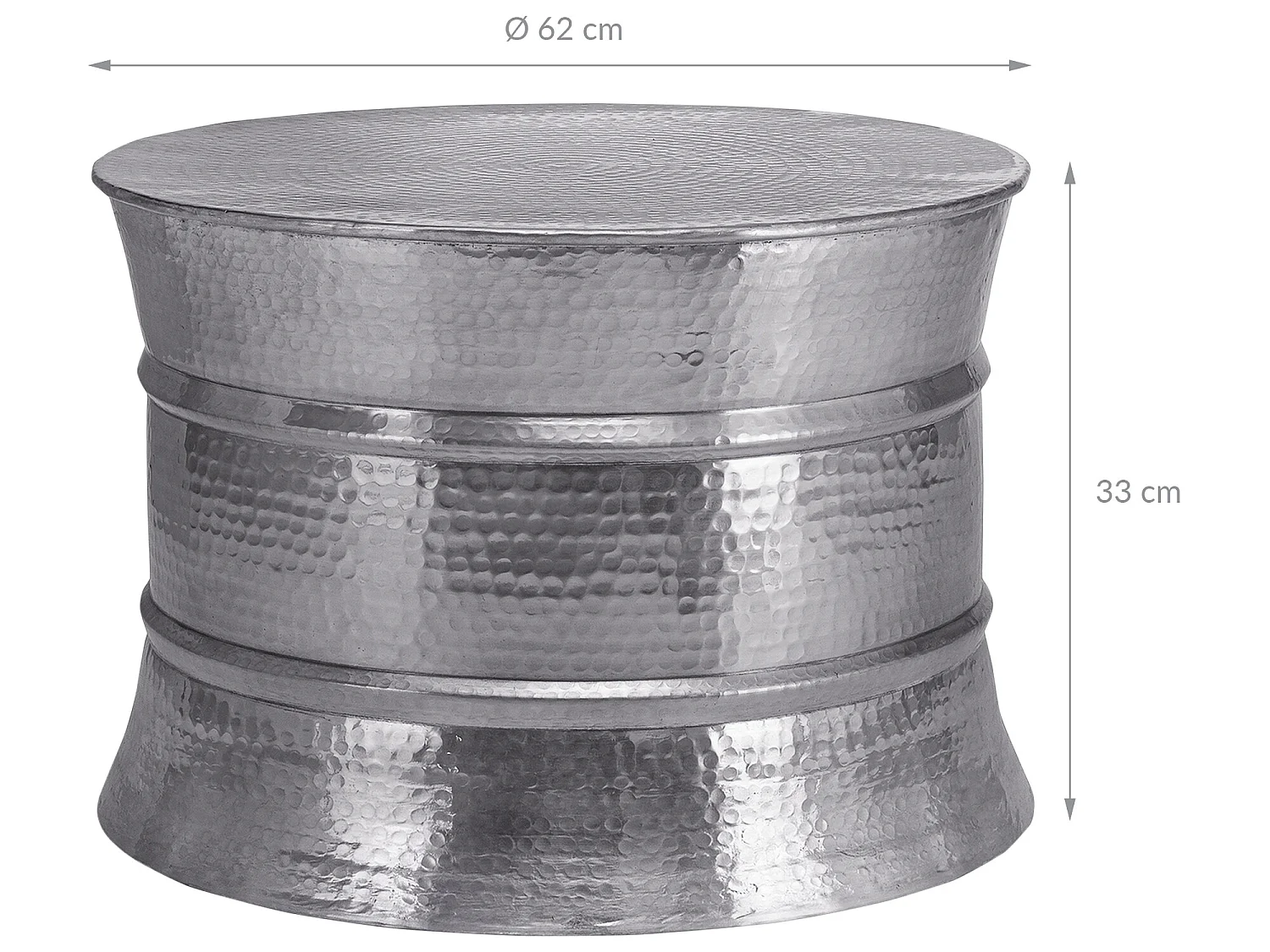 Table basse 62x33 cm ronde argent aluminium martelé artisanal pièce unique orientale support d’appoint café salon canapé meuble lounge déco intérieur