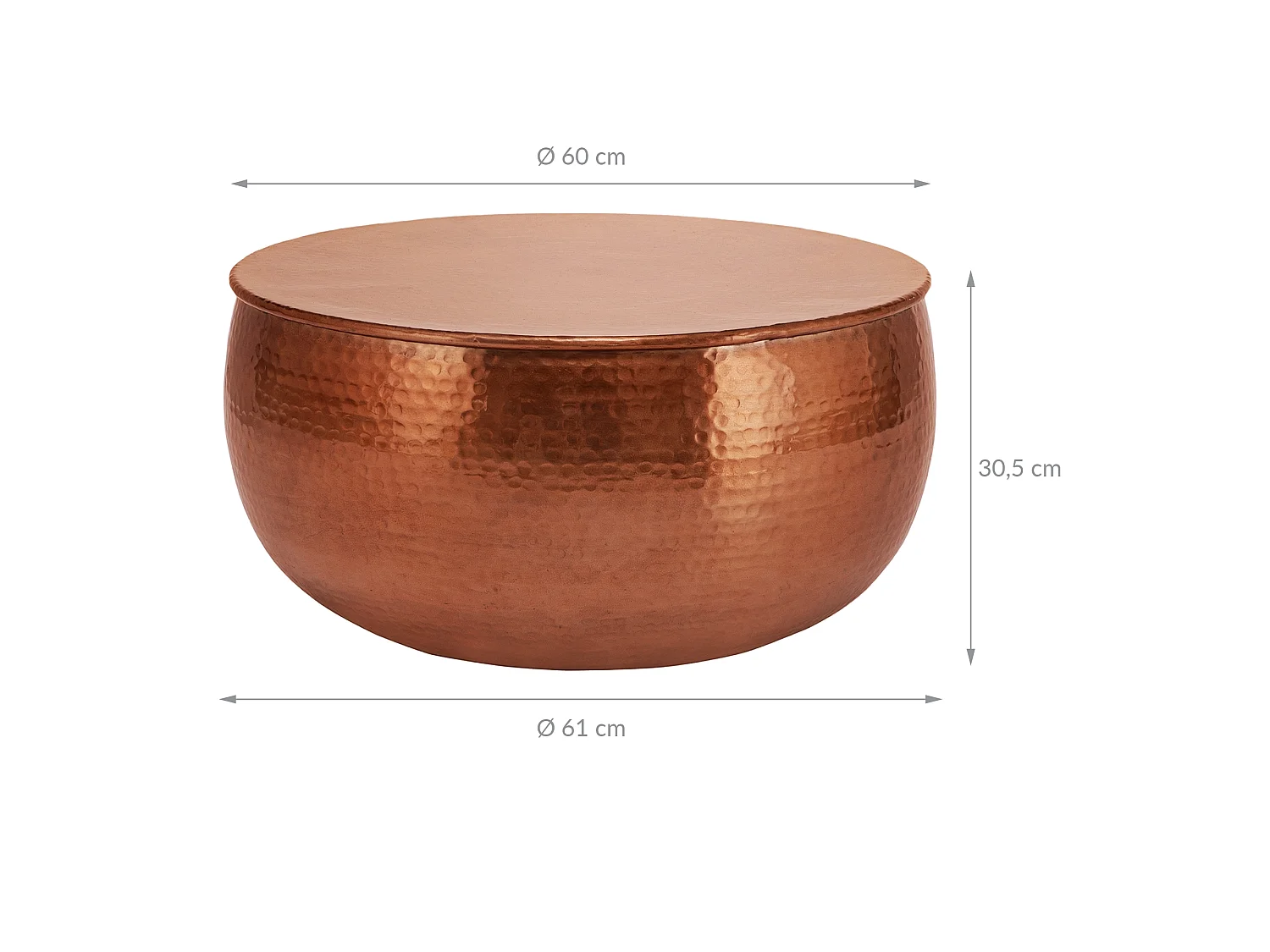 Table basse de salon martelée en aluminium Ø 60 x 30,5 cm cuivre WOMO-DESIGN