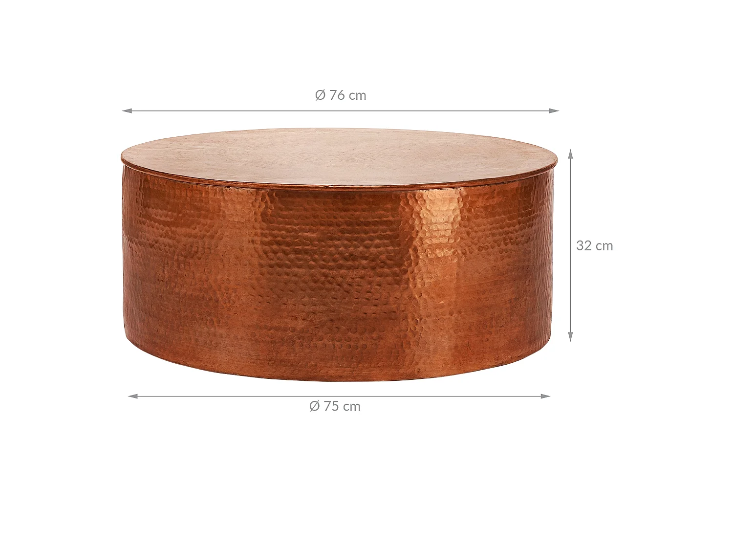 Table basse de salon café martelée en aluminium Ø 76 x 32 cm cuivre WOMO-DESIGN