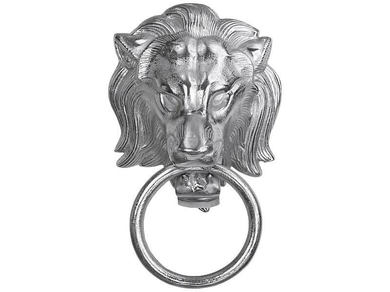 Porte-serviettes tête de lion 10x31cm argenté en aluminium finition brillante fixation mural anneau pour torchon décoration toilette design original
