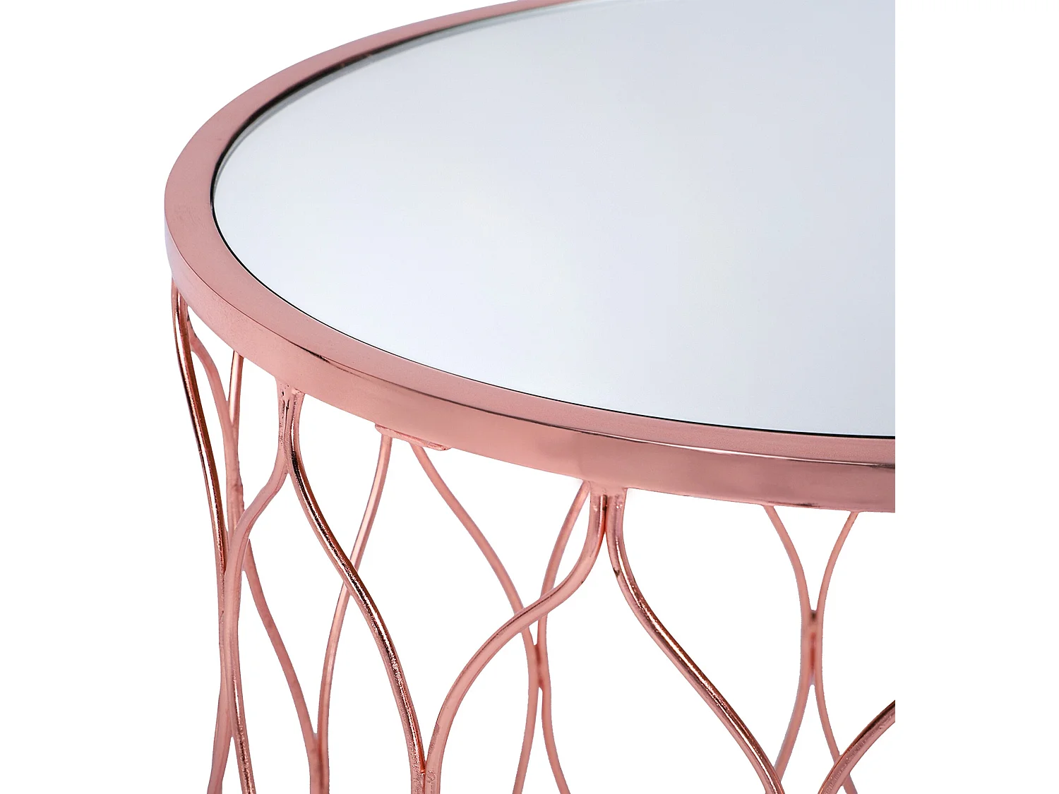 WOMO-DESIGN Set Chicago 2x Mesa auxiliar lateral Ø40/45 cm mesita redonda de cristal espejado y metal color cobre para salón, estilo ligero y aireado