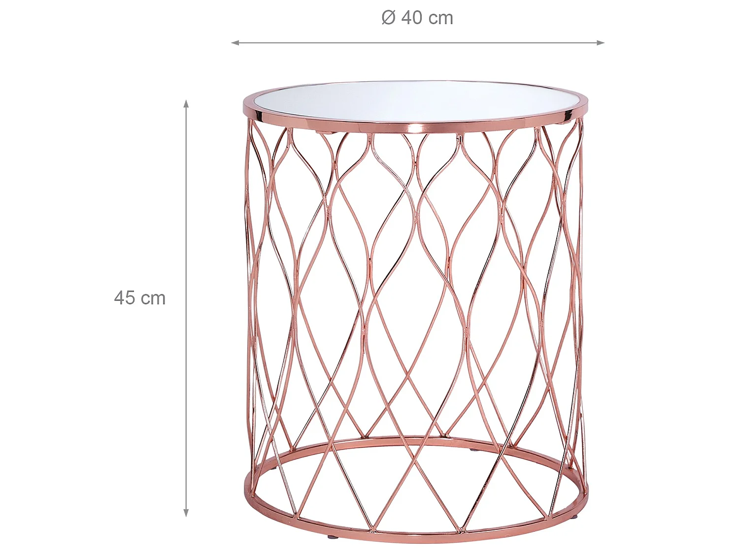 WOMO-DESIGN Set Chicago 2x Mesa auxiliar lateral Ø40/45 cm mesita redonda de cristal espejado y metal color cobre para salón, estilo ligero y aireado