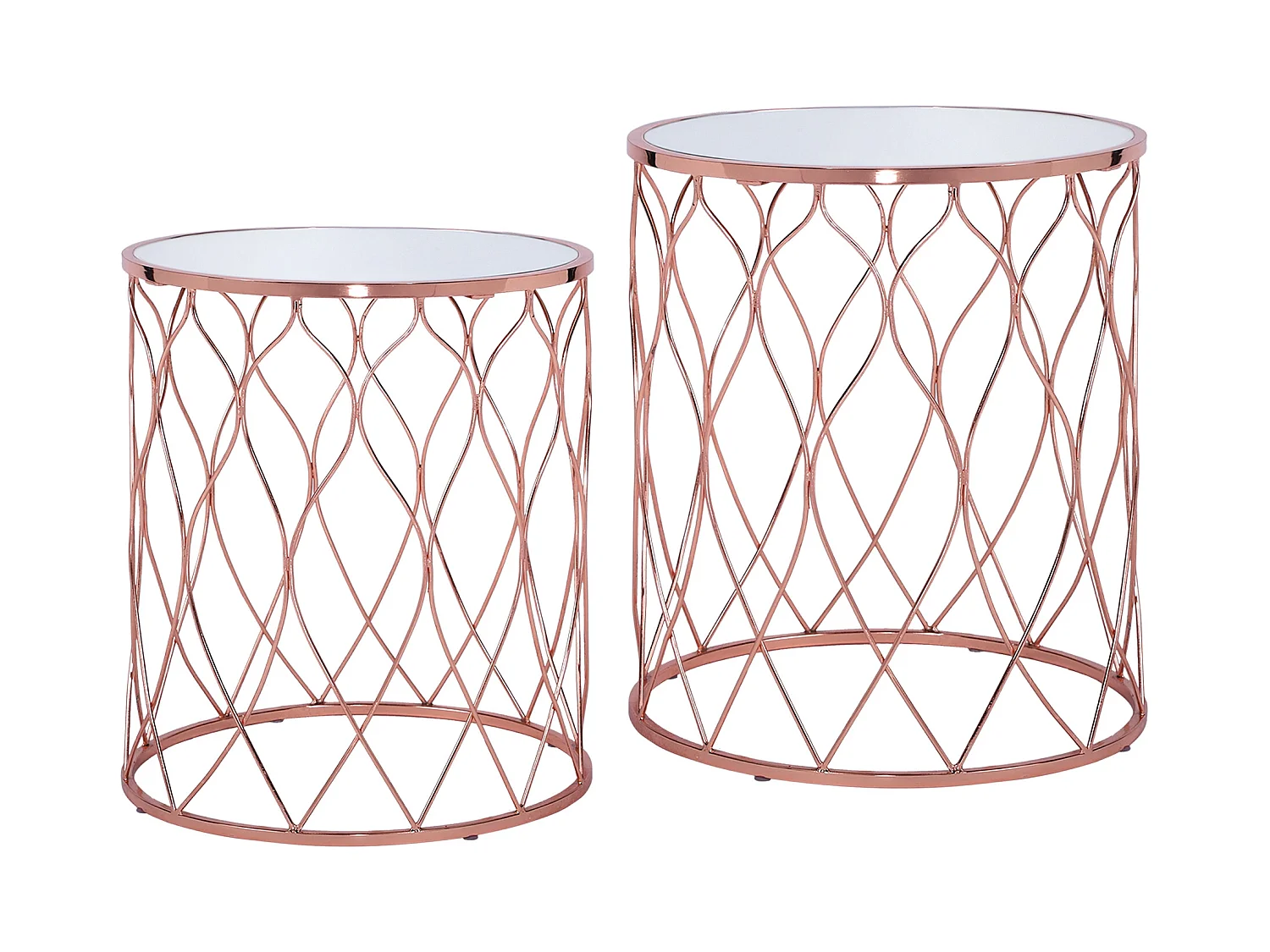 Set 2x Table basse Ø 40 Ø 45 cm cuivre ronde plateau en verre miroir structure en métal artisanal bout canapé lounge meuble d’appoint salon décorative