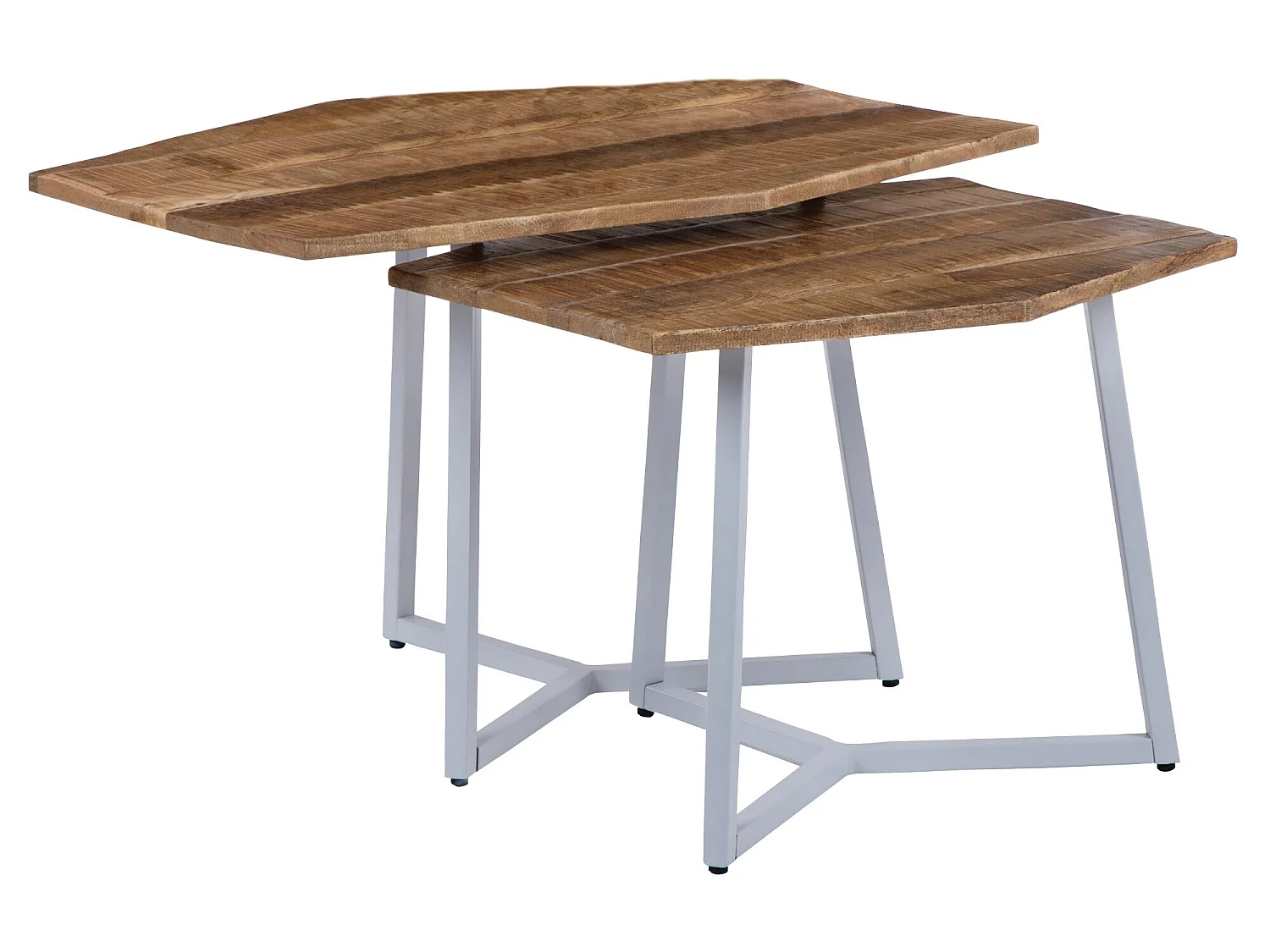 WOMO-DESIGN 2x Mesas auxiliares arizona 73x56/56x48cm madera maciza de mango blanco-natural tallado a mano mesita de café y té diseño decorativo