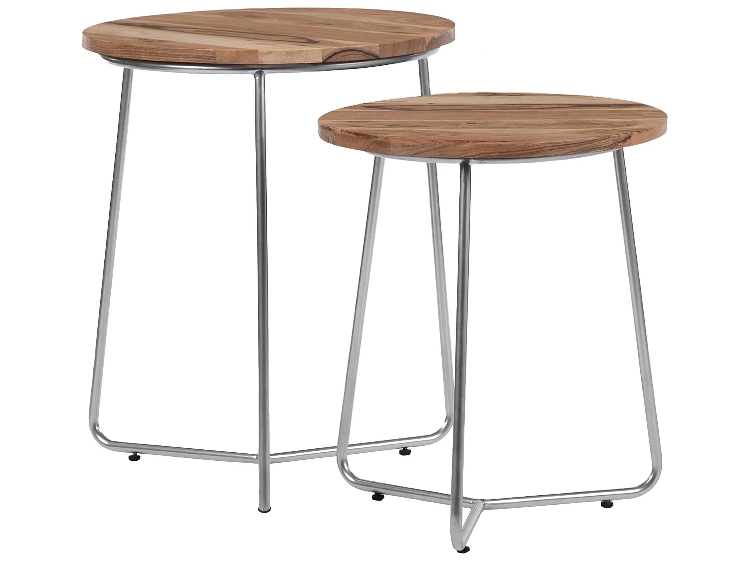 WOMO-DESIGN 2x Mesas auxiliares arizona 43x52 / 38x45cm madera maciza / metal natural-plata tallado a mano mesita de café y té diseño decorativo