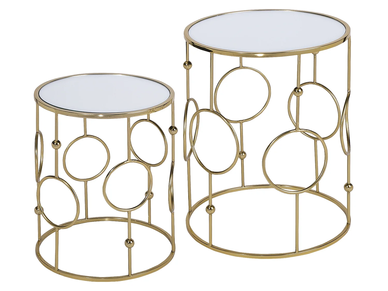 Table gigogne 2x verre miroir table basse en métal doré Ø 40/45 cm WOMO-DESIGN
